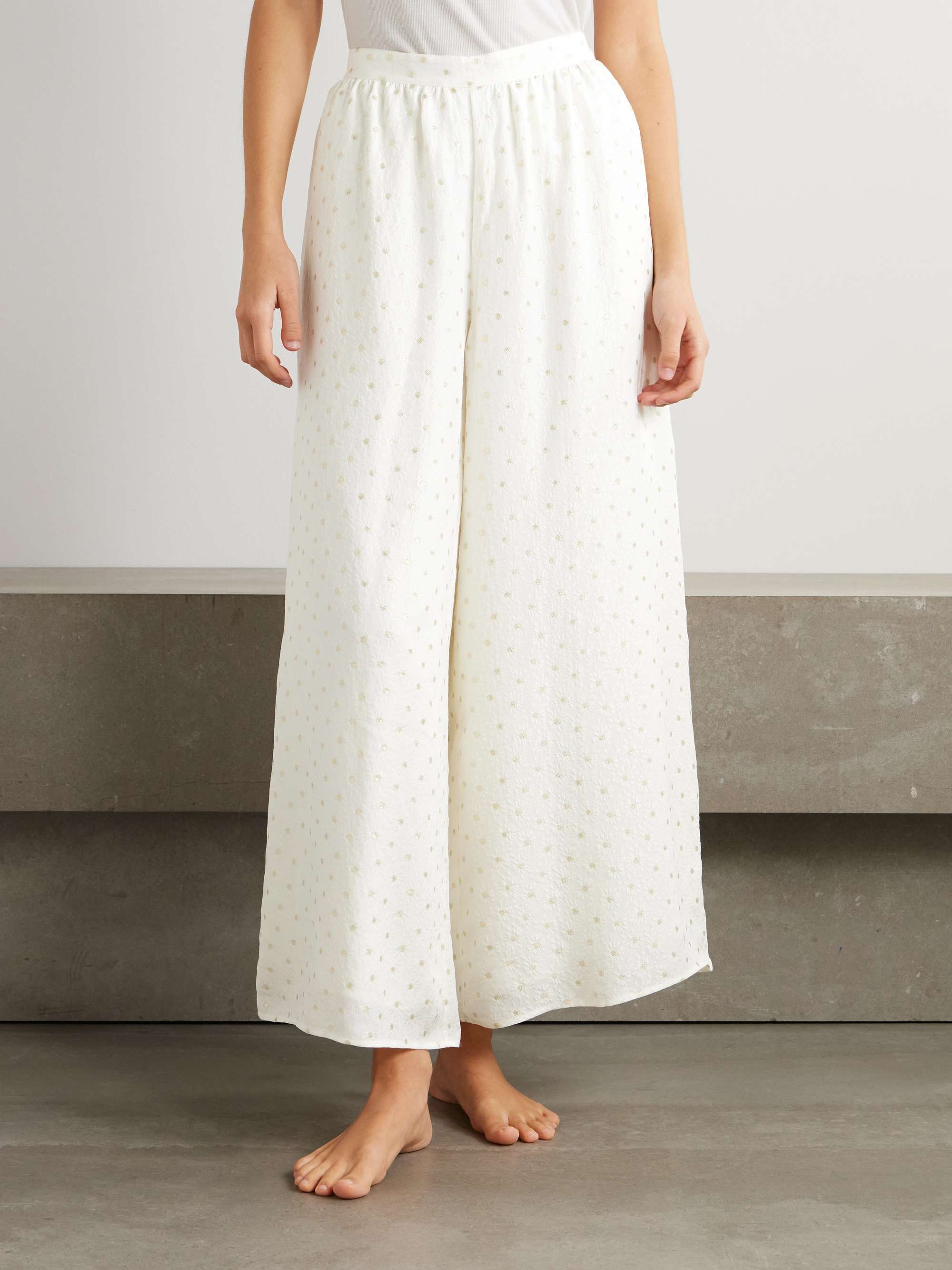 Souhait embroidered metallic silk-blend jacquard wide-leg pants view