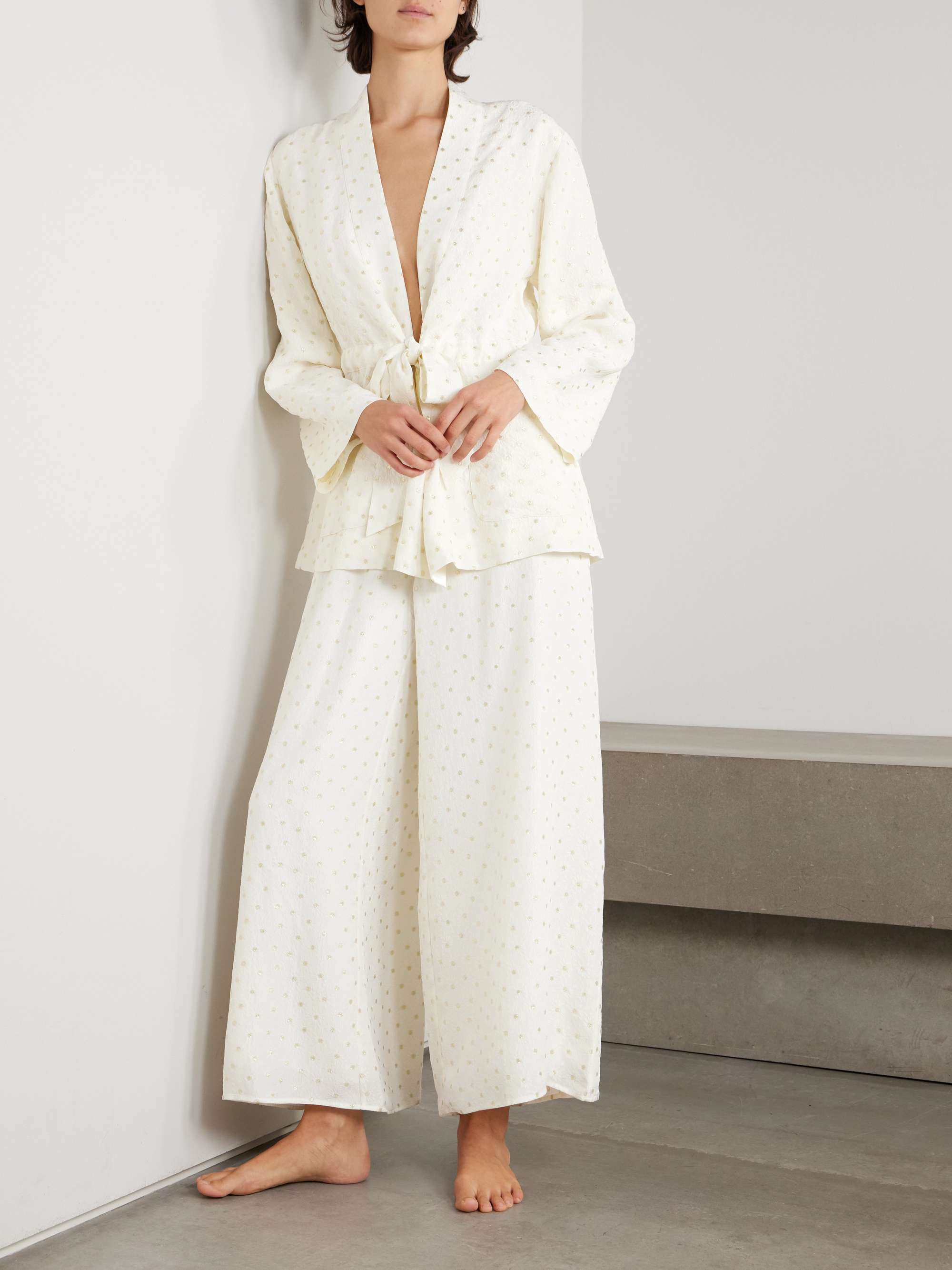 Souhait embroidered metallic silk-blend jacquard wide-leg pants view