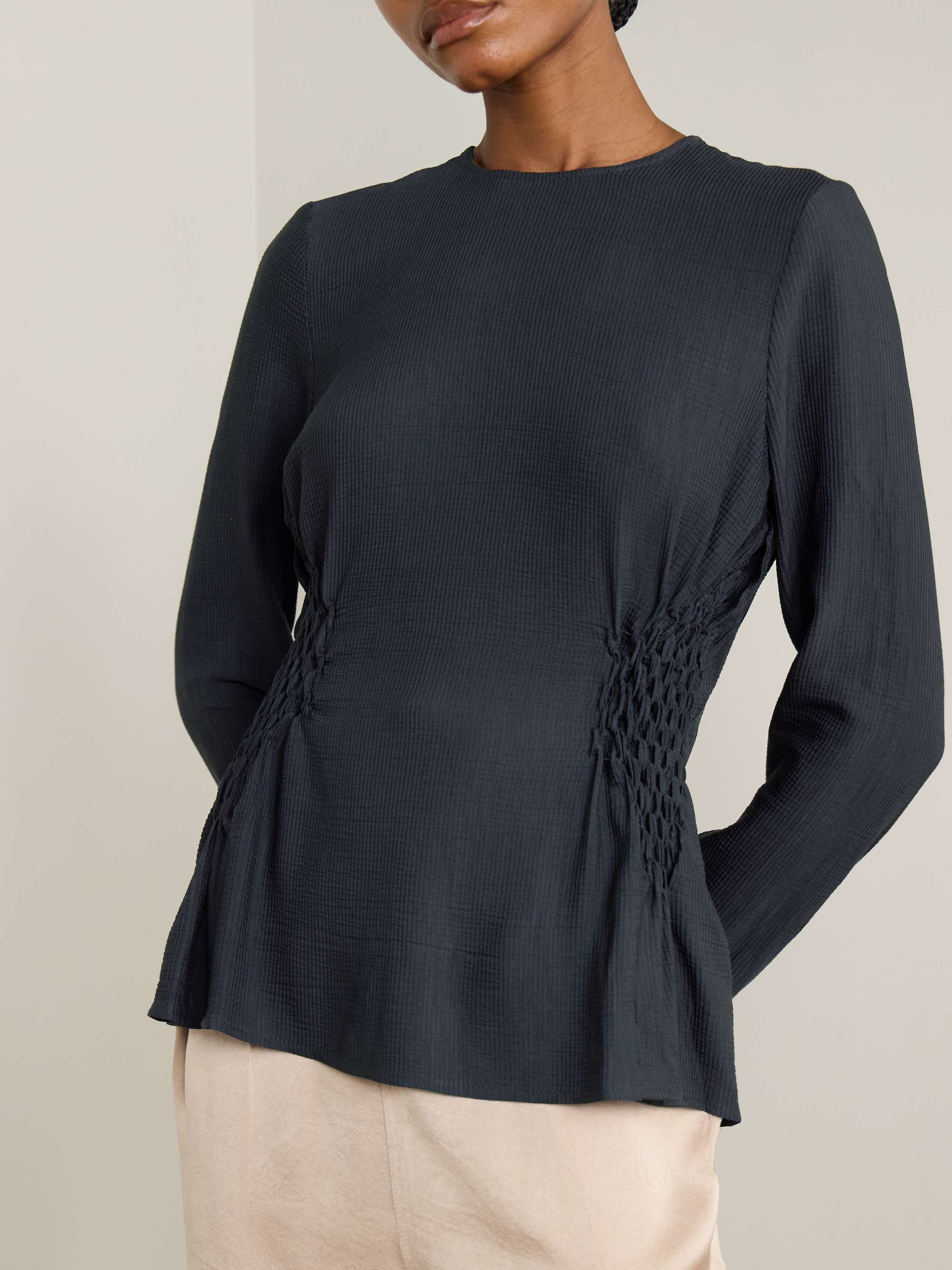 Smocked LENZING™ ECOVERO™, ENKA® and wool-blend blouse view