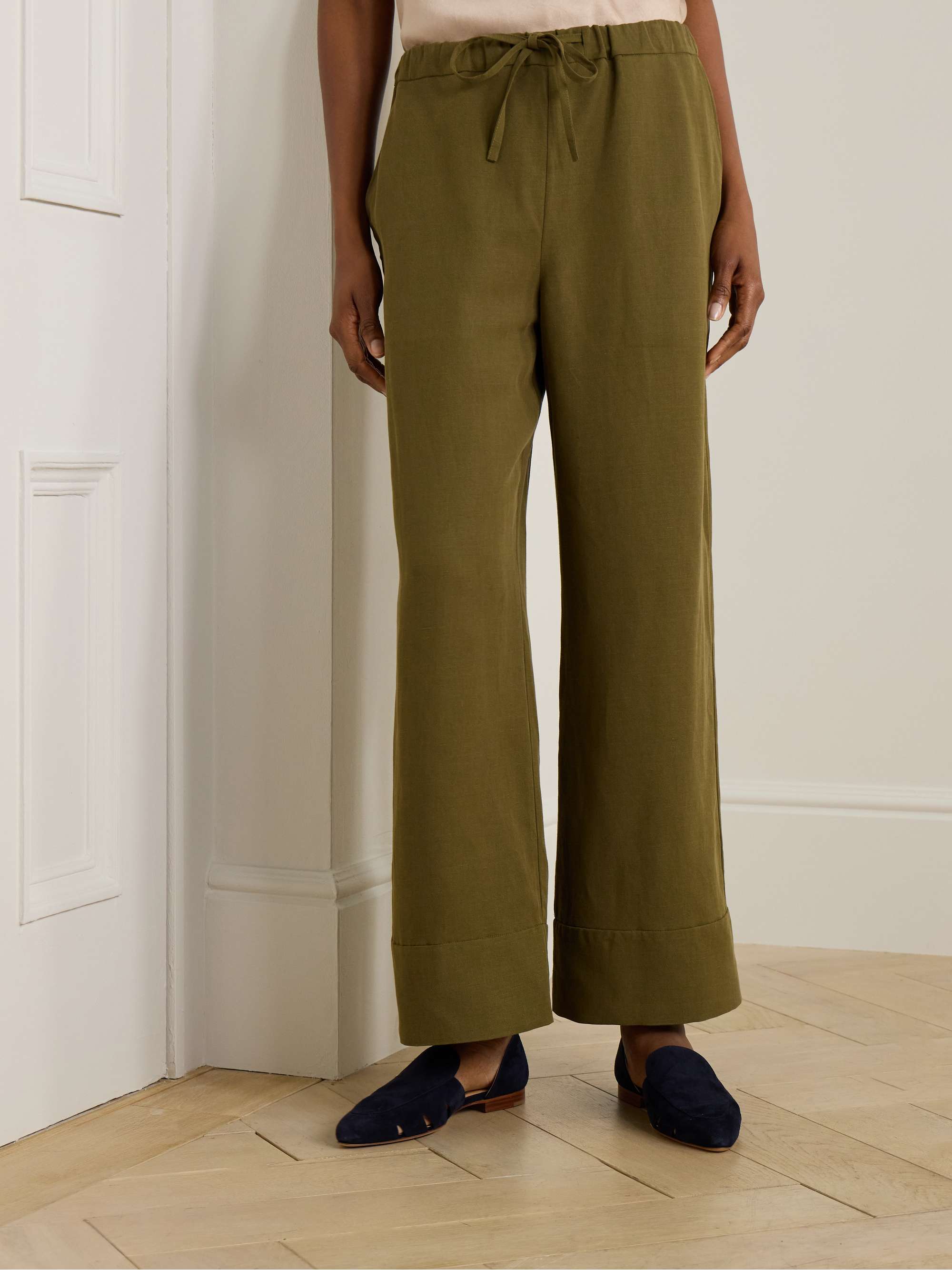 Linen and TENCEL™ Lyocell-blend straight-leg pants view