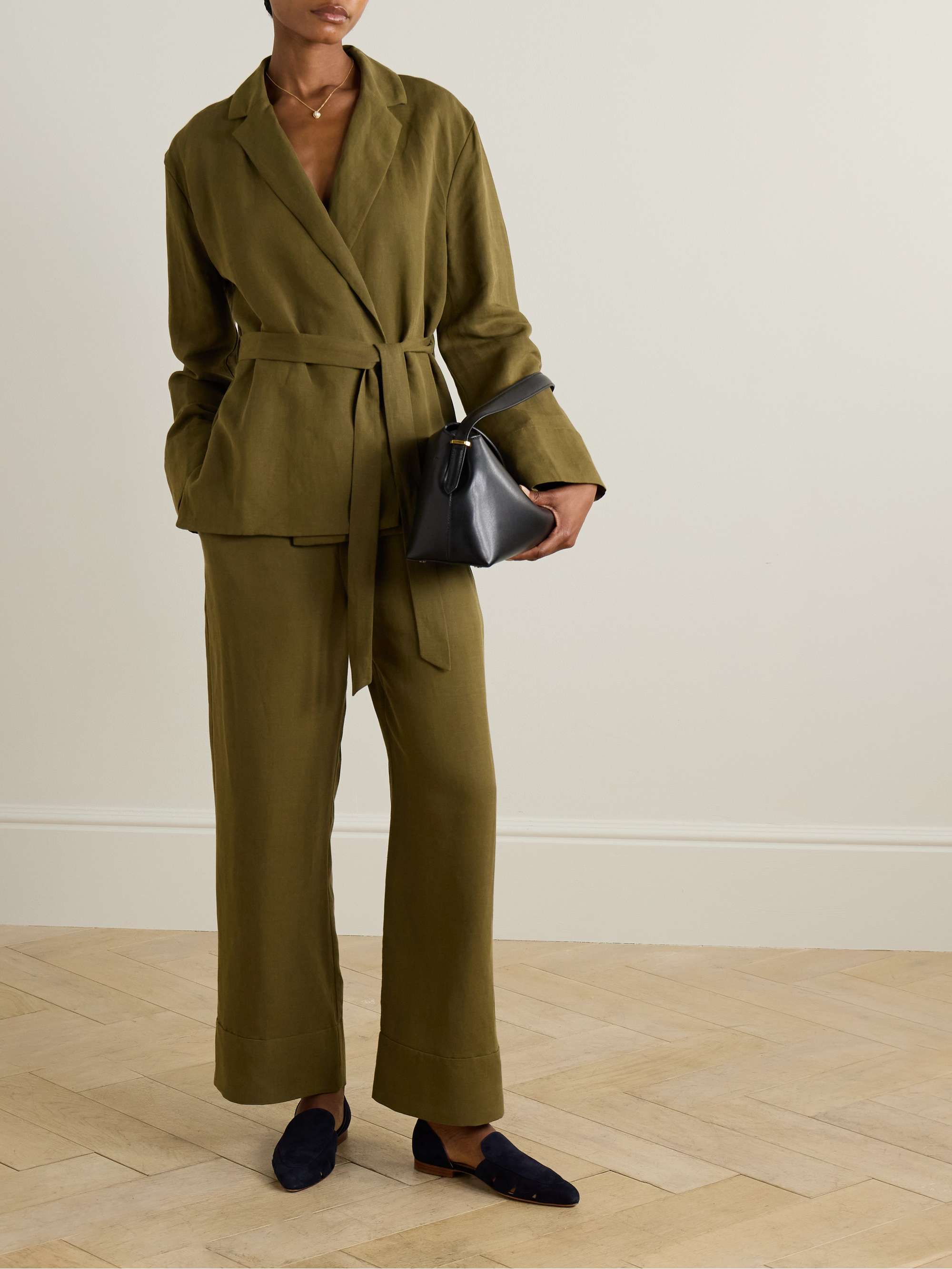 Linen and TENCEL™ Lyocell-blend straight-leg pants view