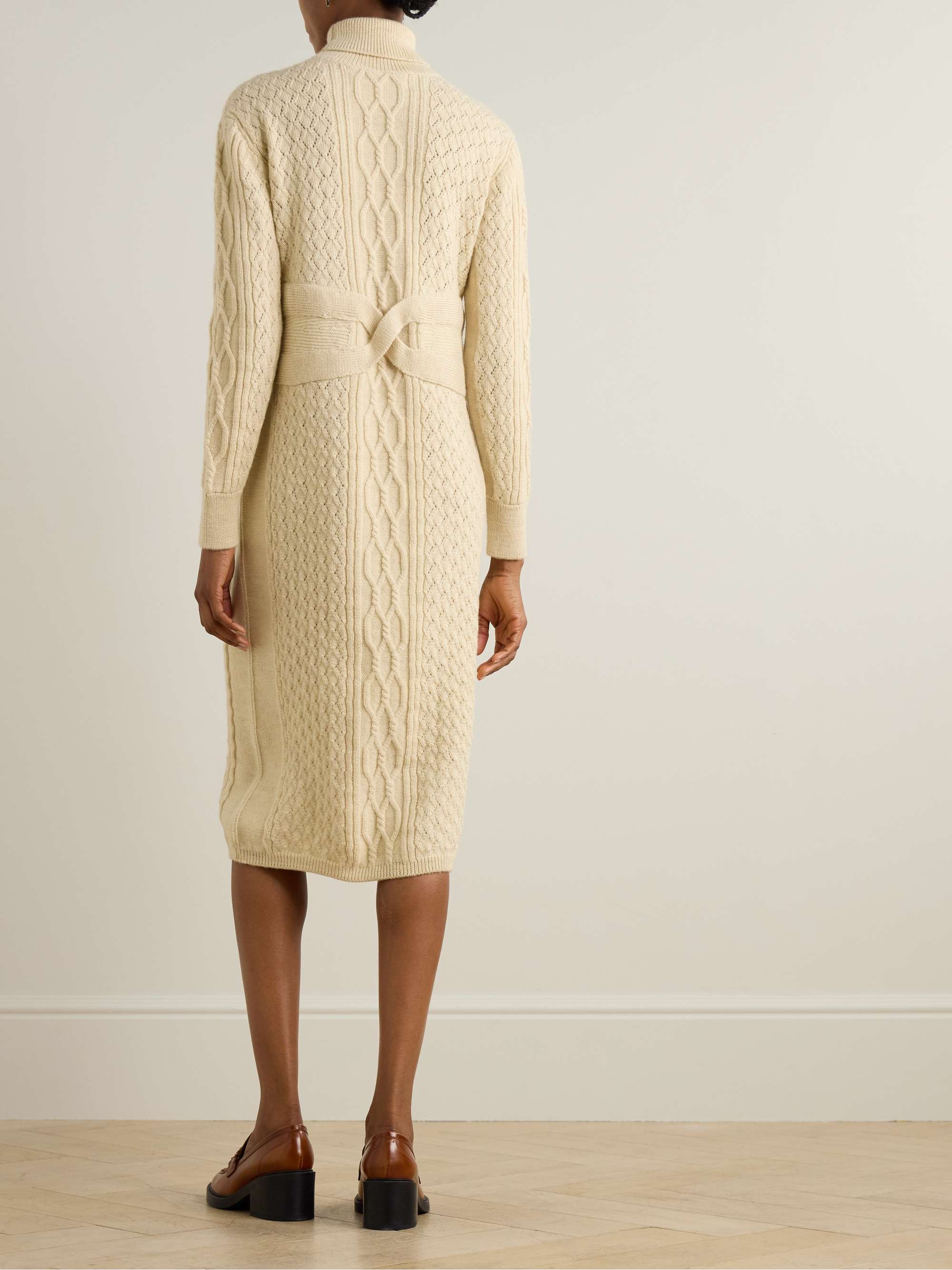 Cable-knit wool turtleneck midi dress view