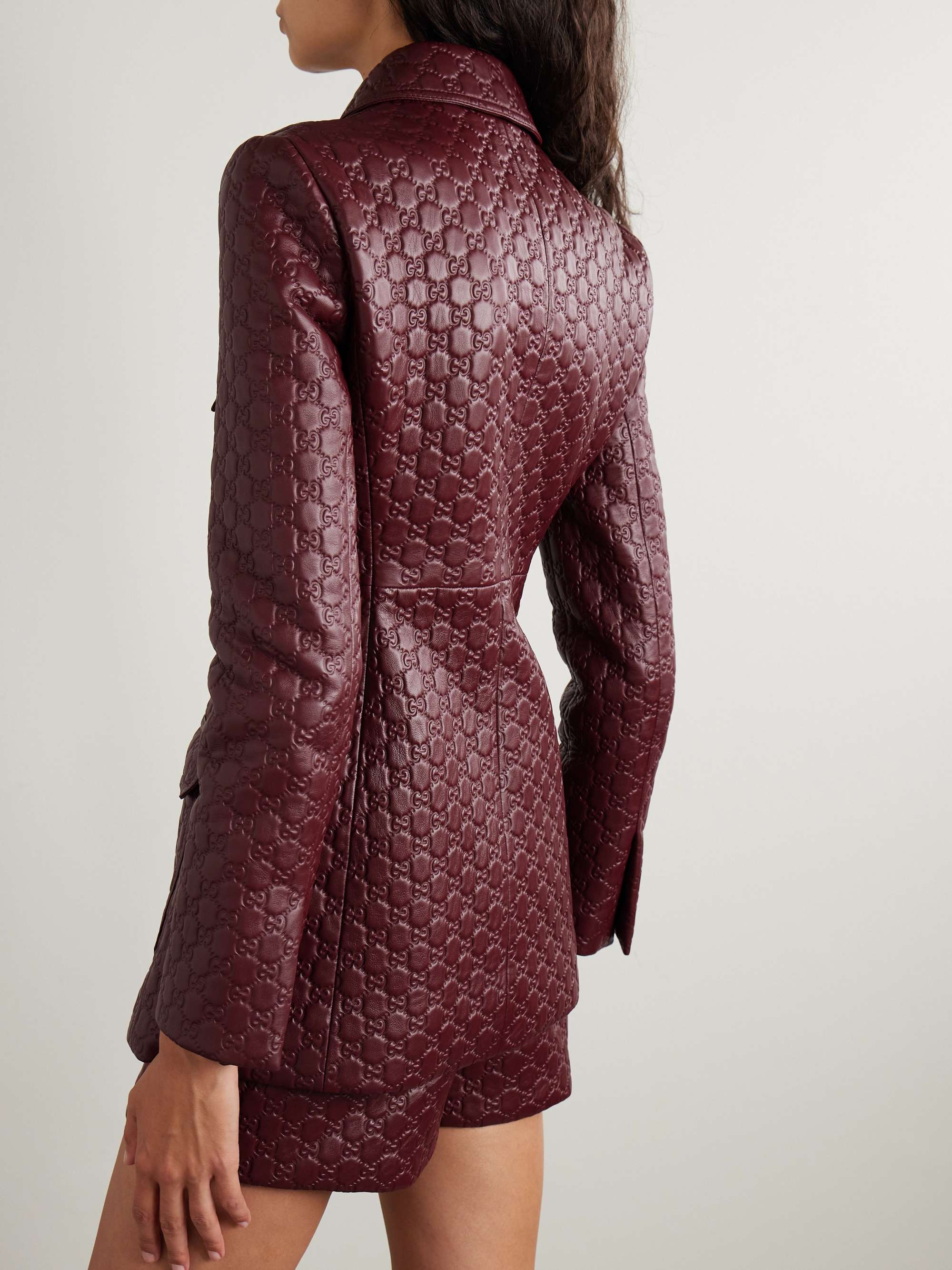 Paneled debossed leather jacket view
