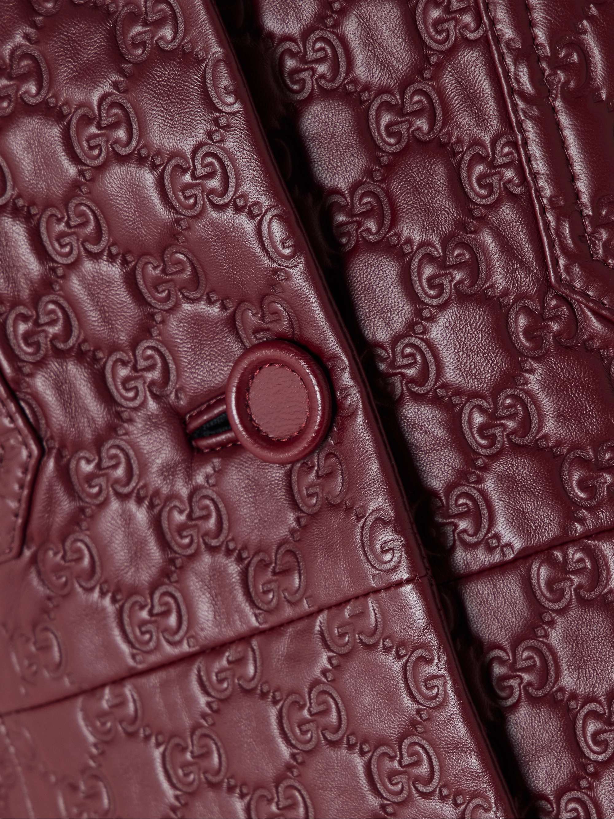 Paneled debossed leather jacket view
