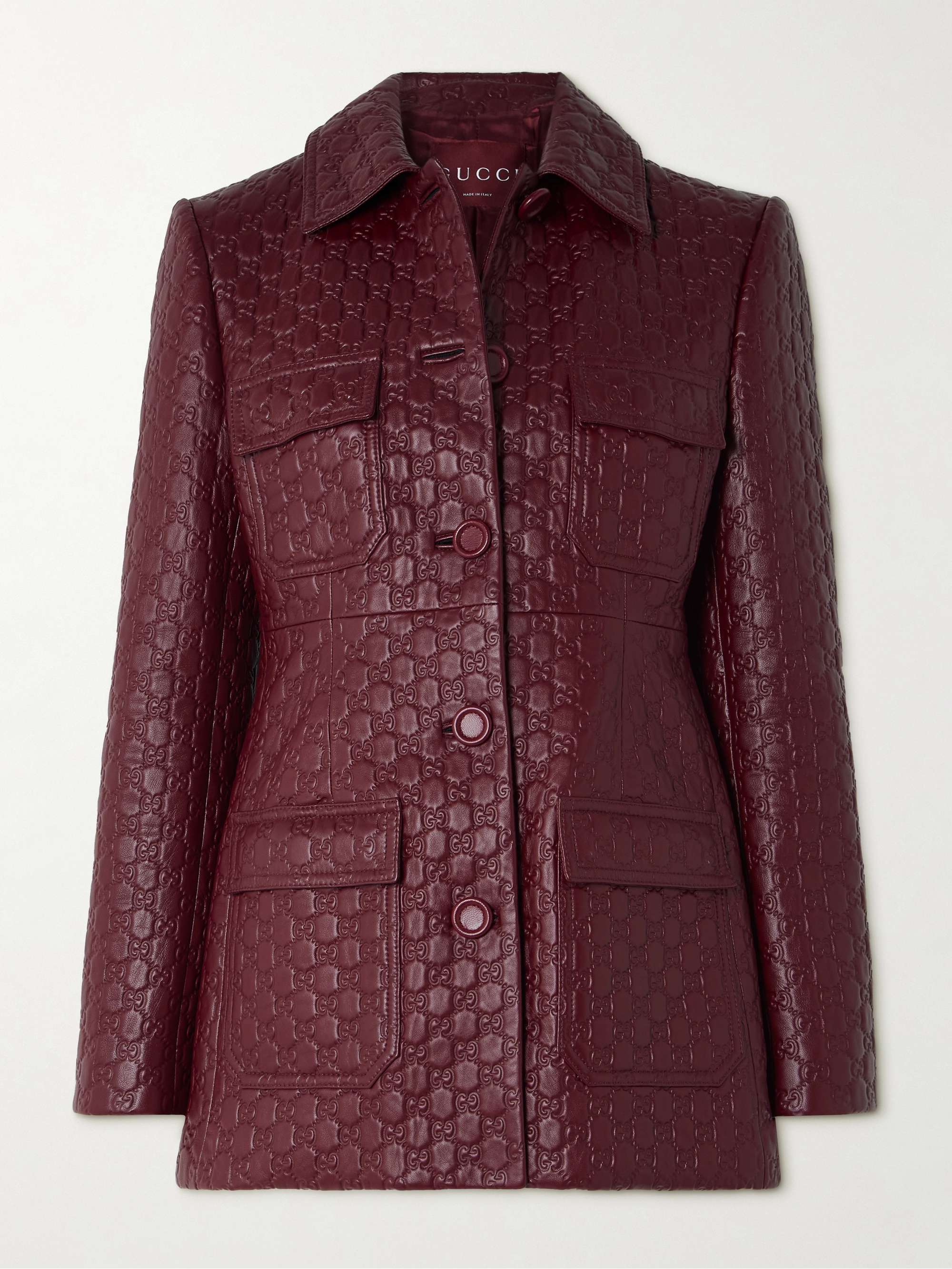Paneled debossed leather jacket view