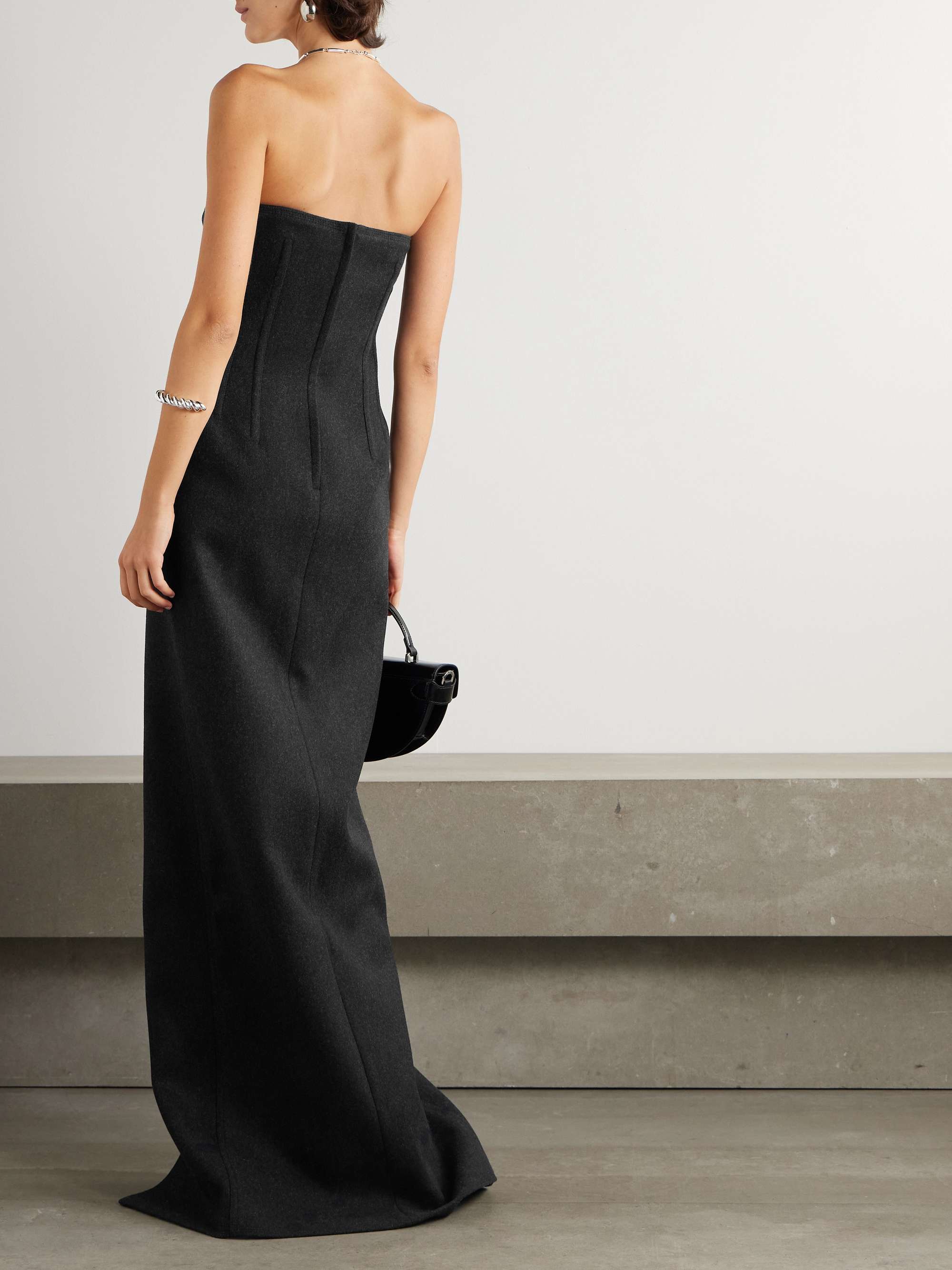 Strapless paneled wool maxi dress view