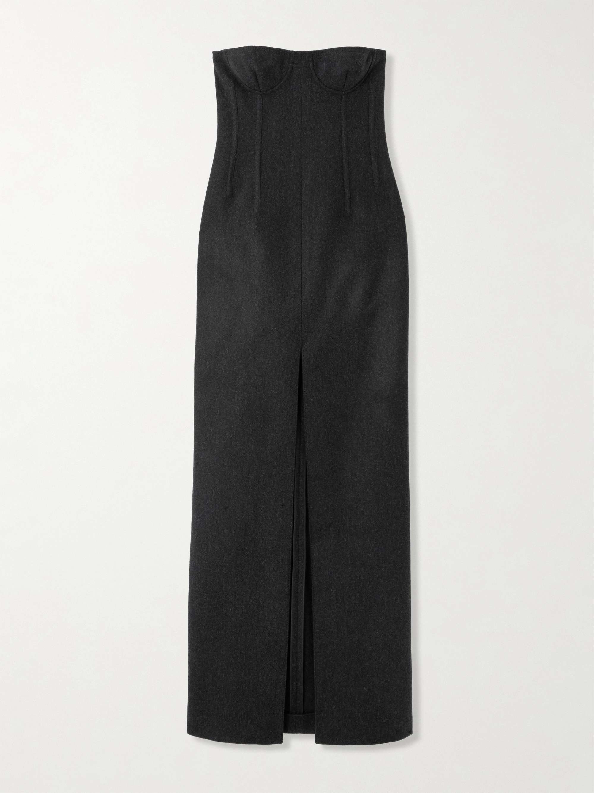 Strapless paneled wool maxi dress view