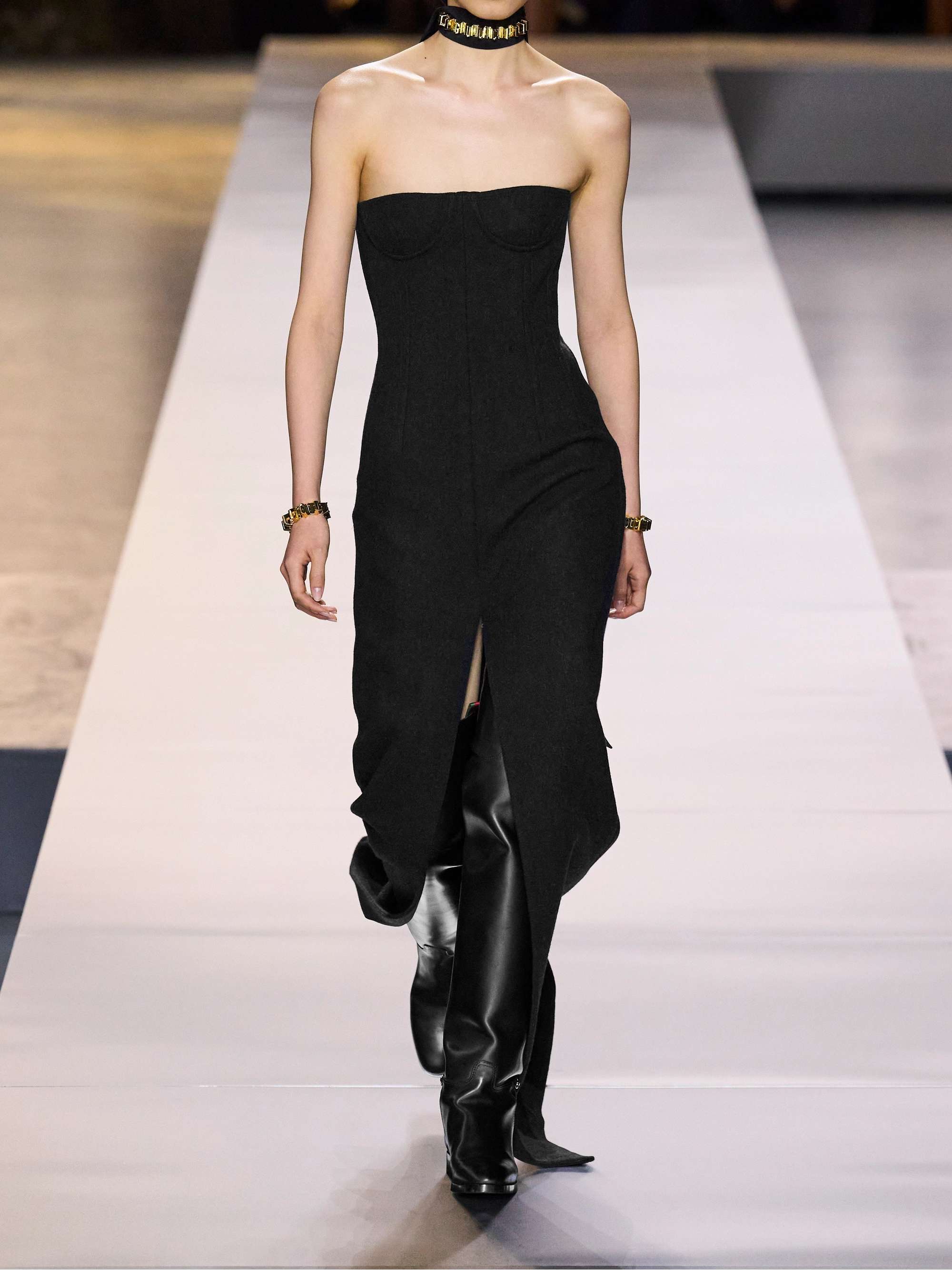 Strapless paneled wool maxi dress view