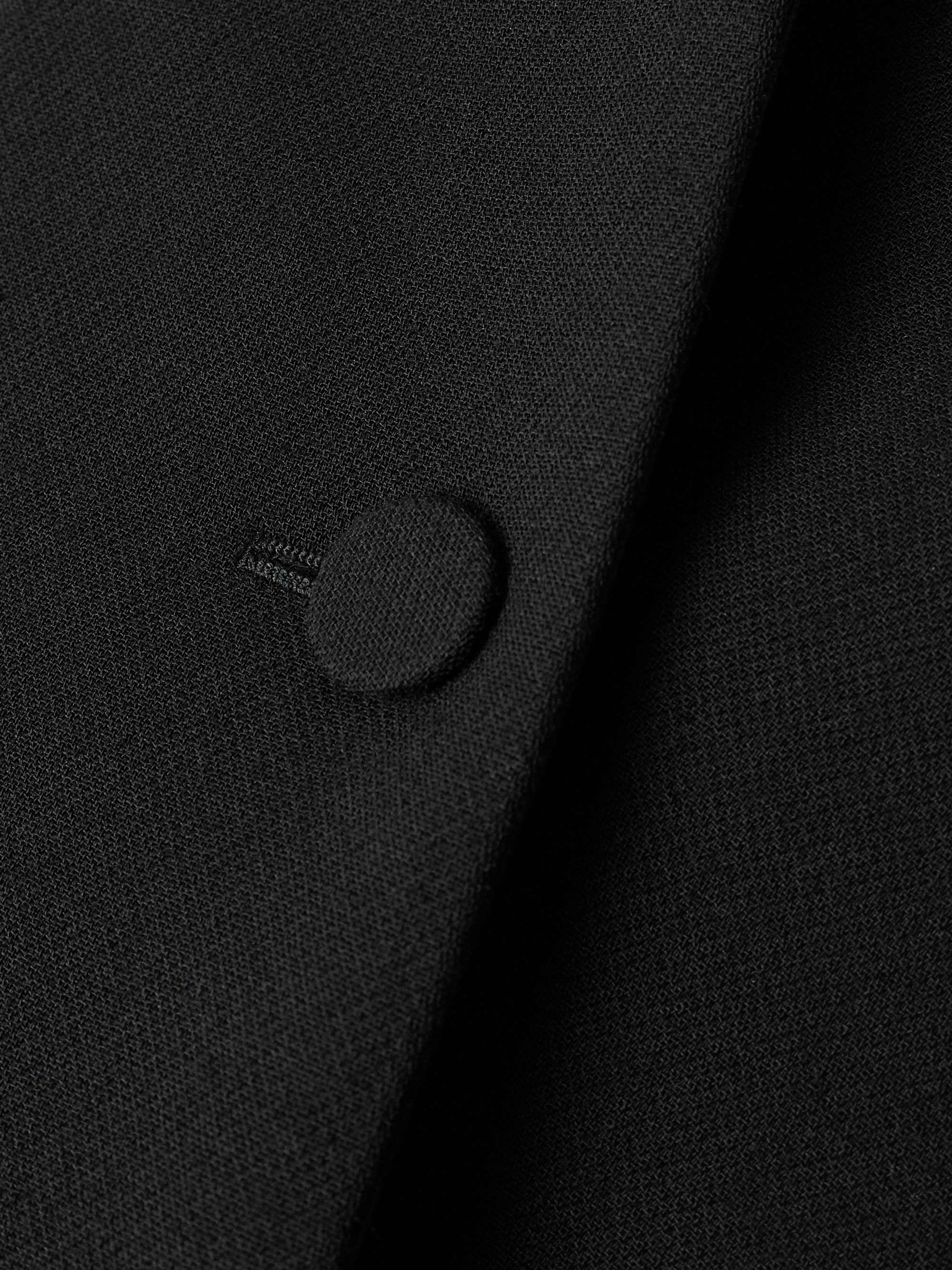 Belted leather-trimmed wool jacket view