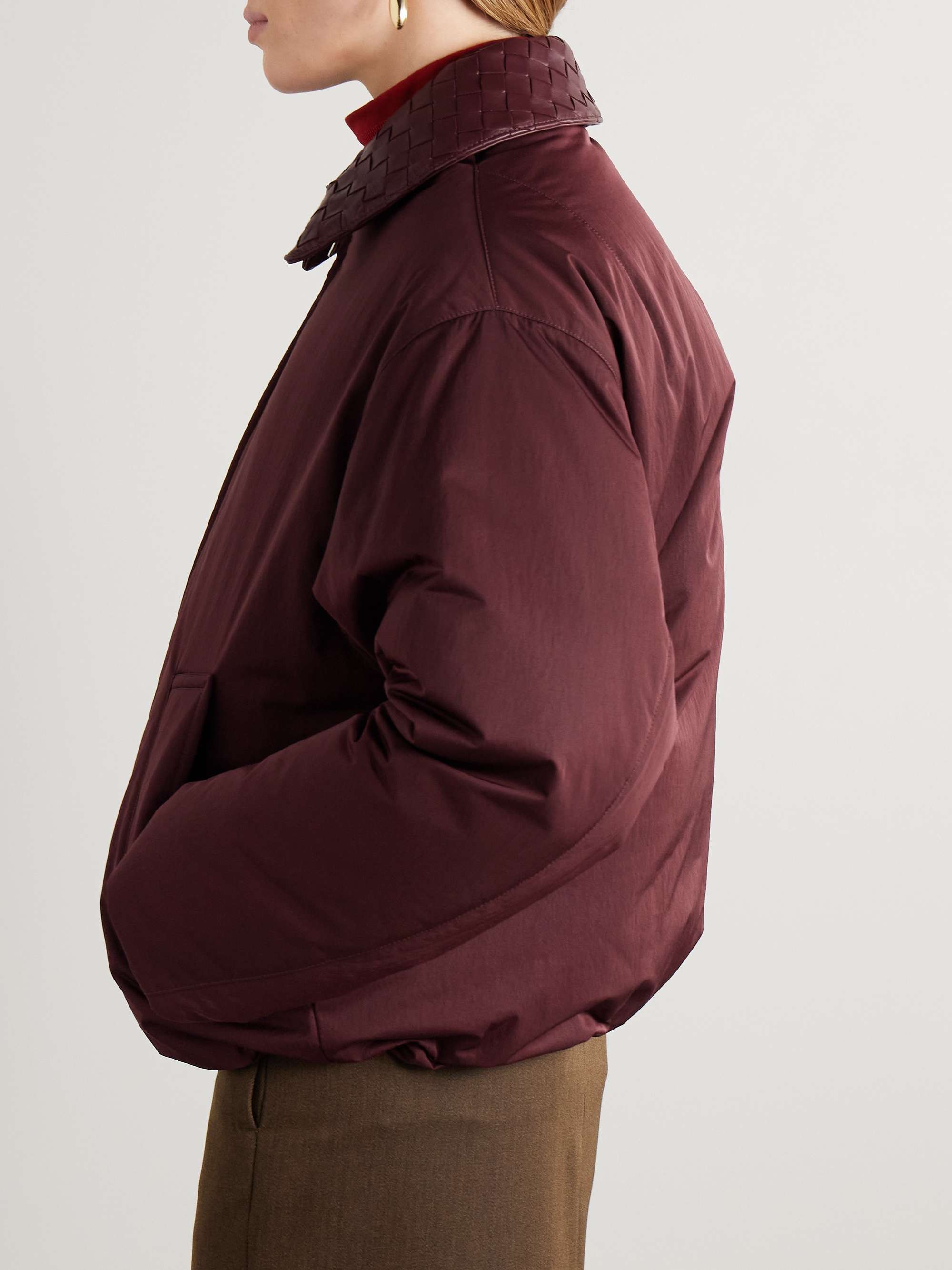 Intrecciato leather-trimmed shell down jacket view