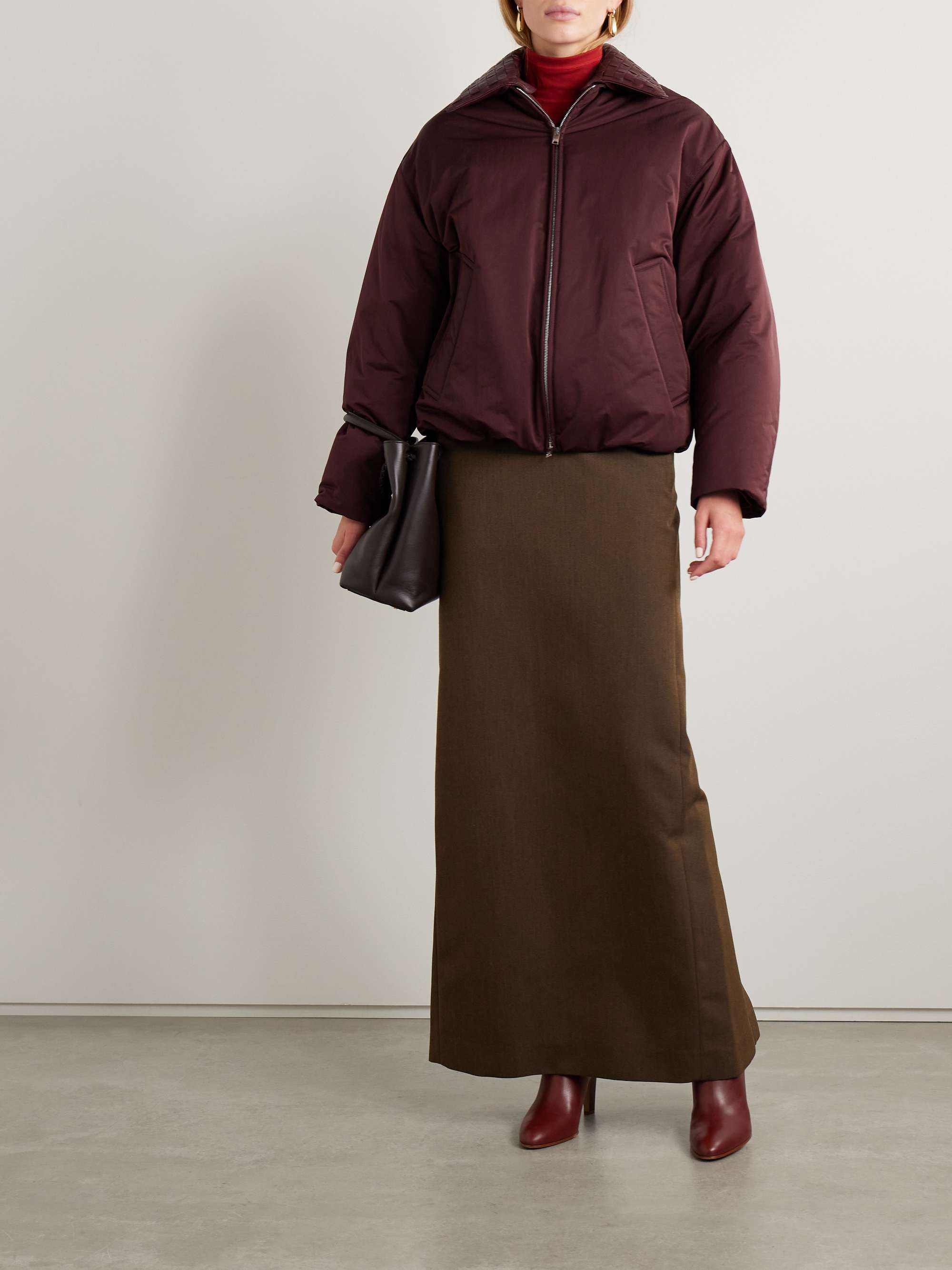 Intrecciato leather-trimmed shell down jacket view