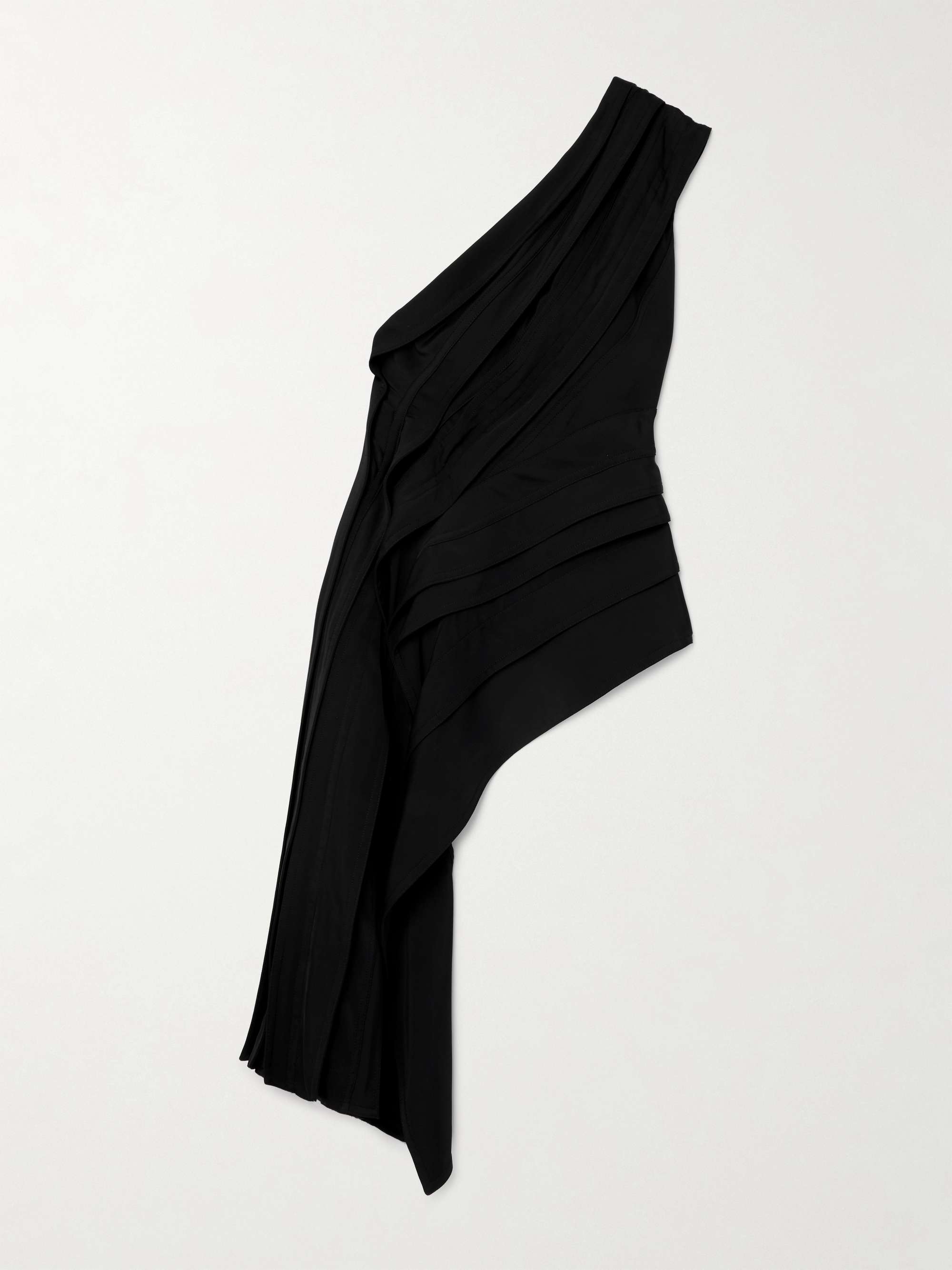 Asymmetric draped pleated crepe top view