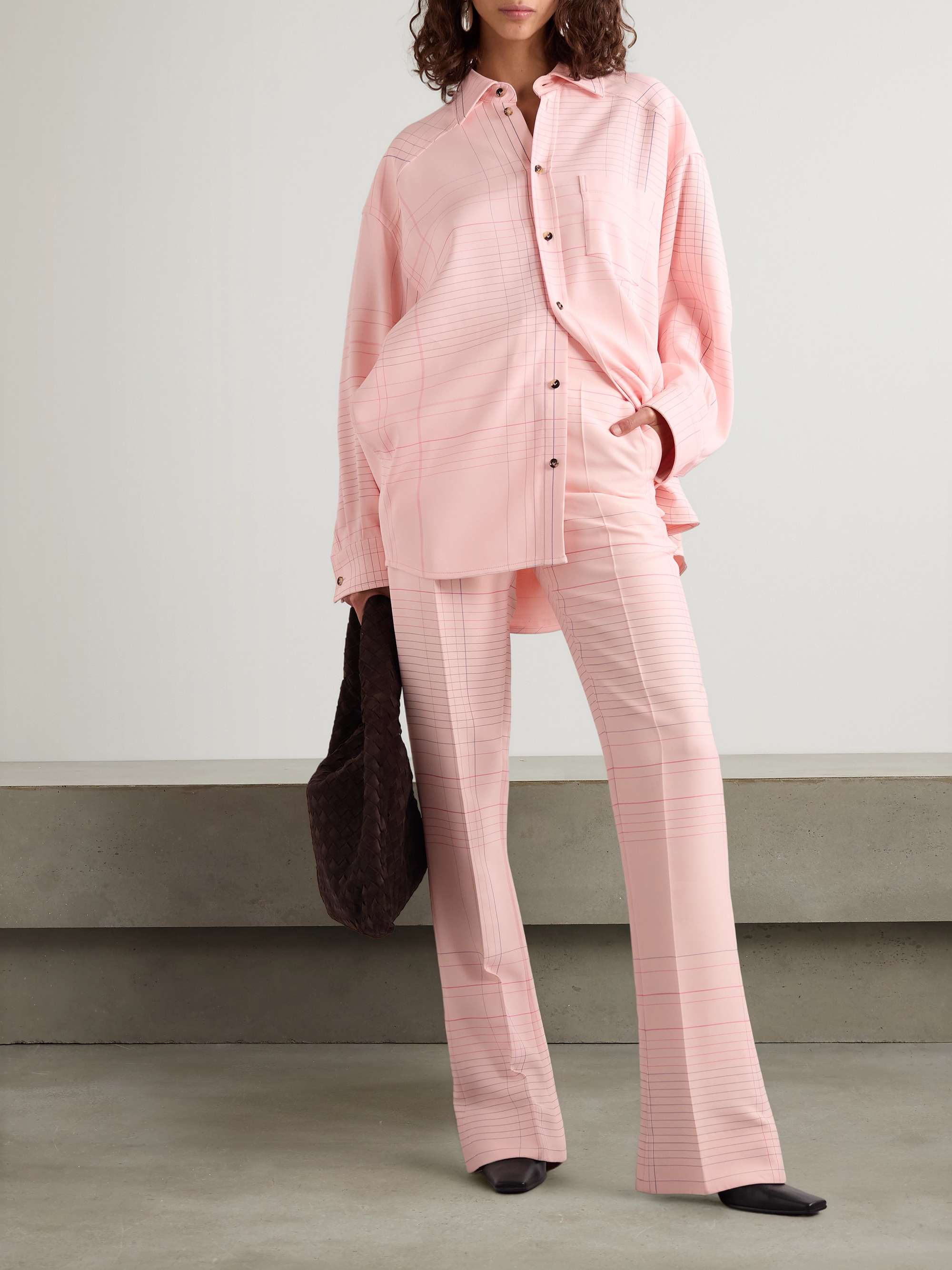 Checked crepe straight-leg pants view