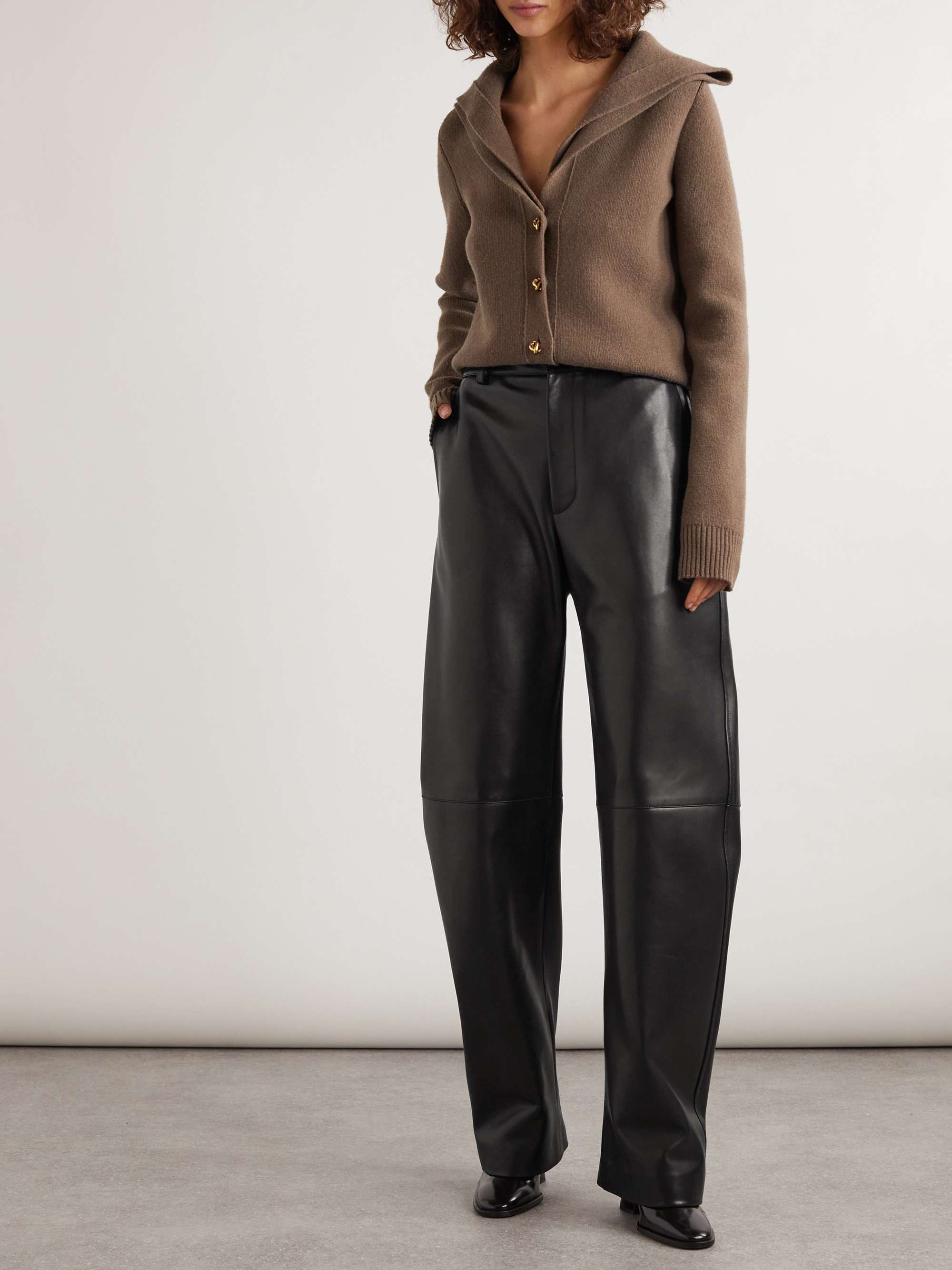 Paneled leather straight-leg pants view
