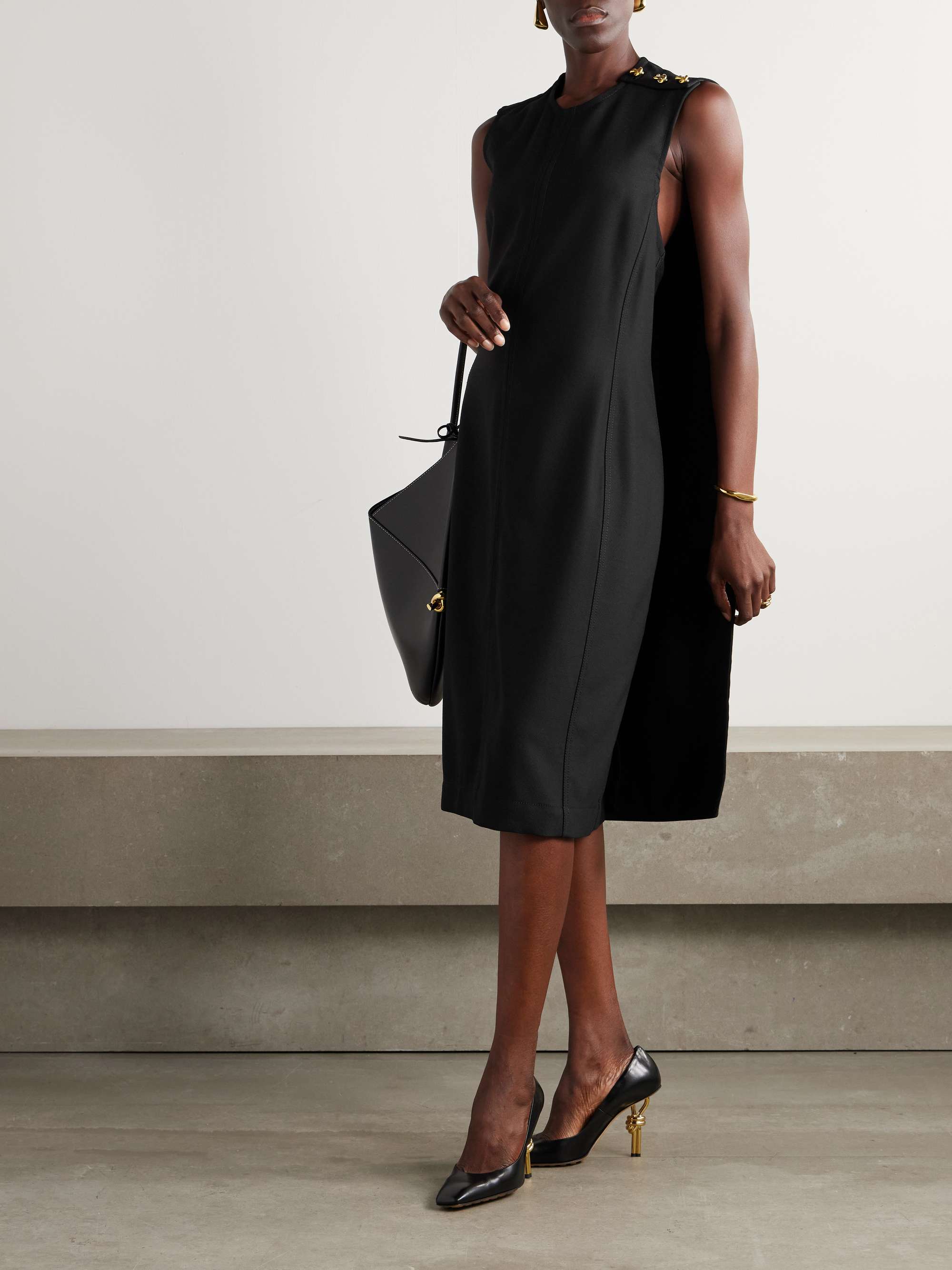 Cape-effect ribbed wool-blend dress view