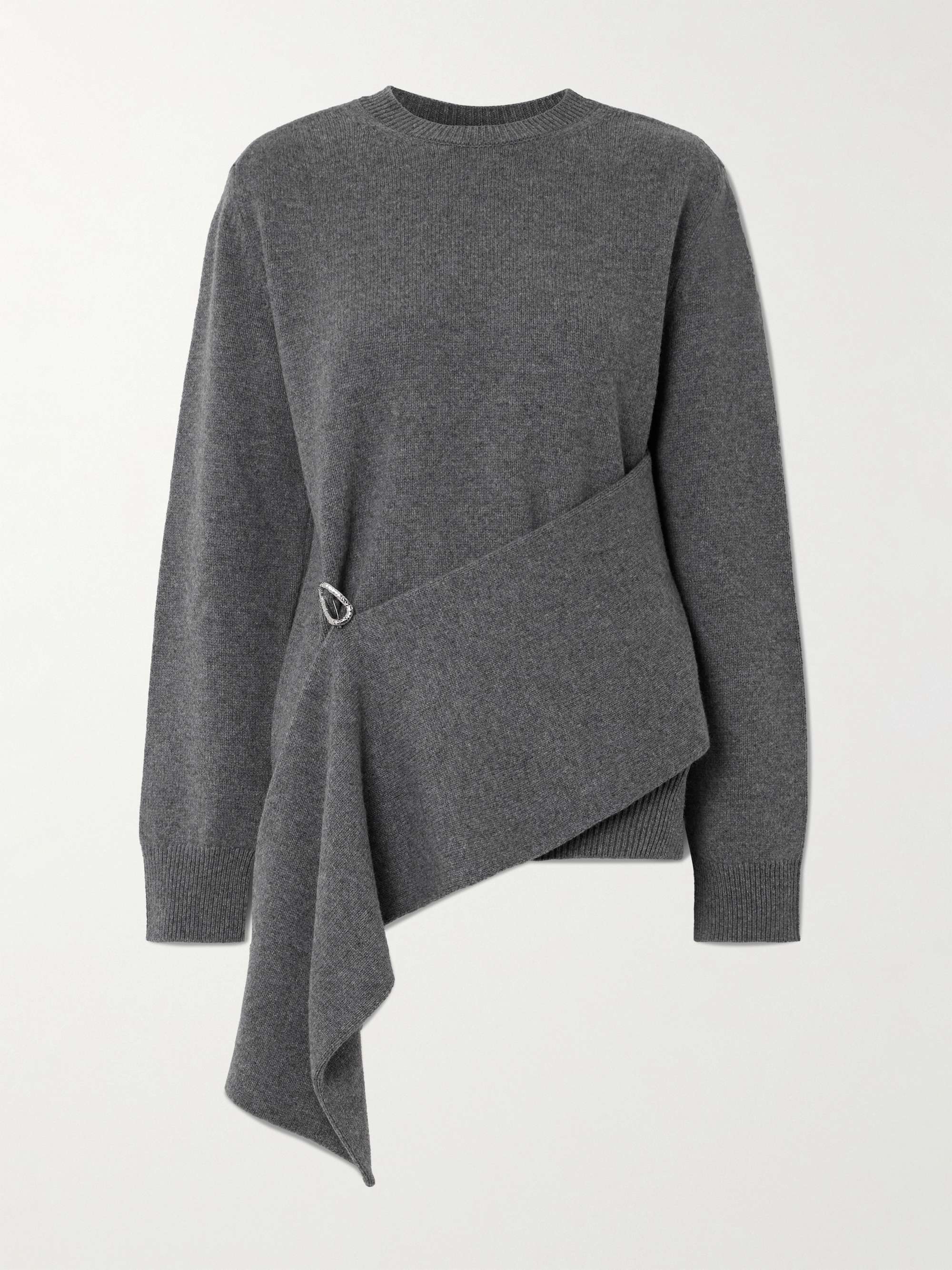 Embellished draped wool and cashmere-blend sweater view