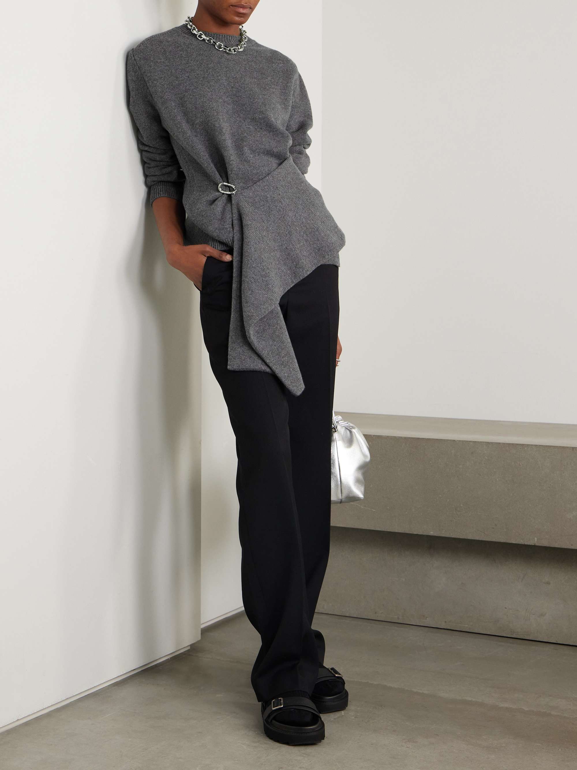 Embellished draped wool and cashmere-blend sweater view