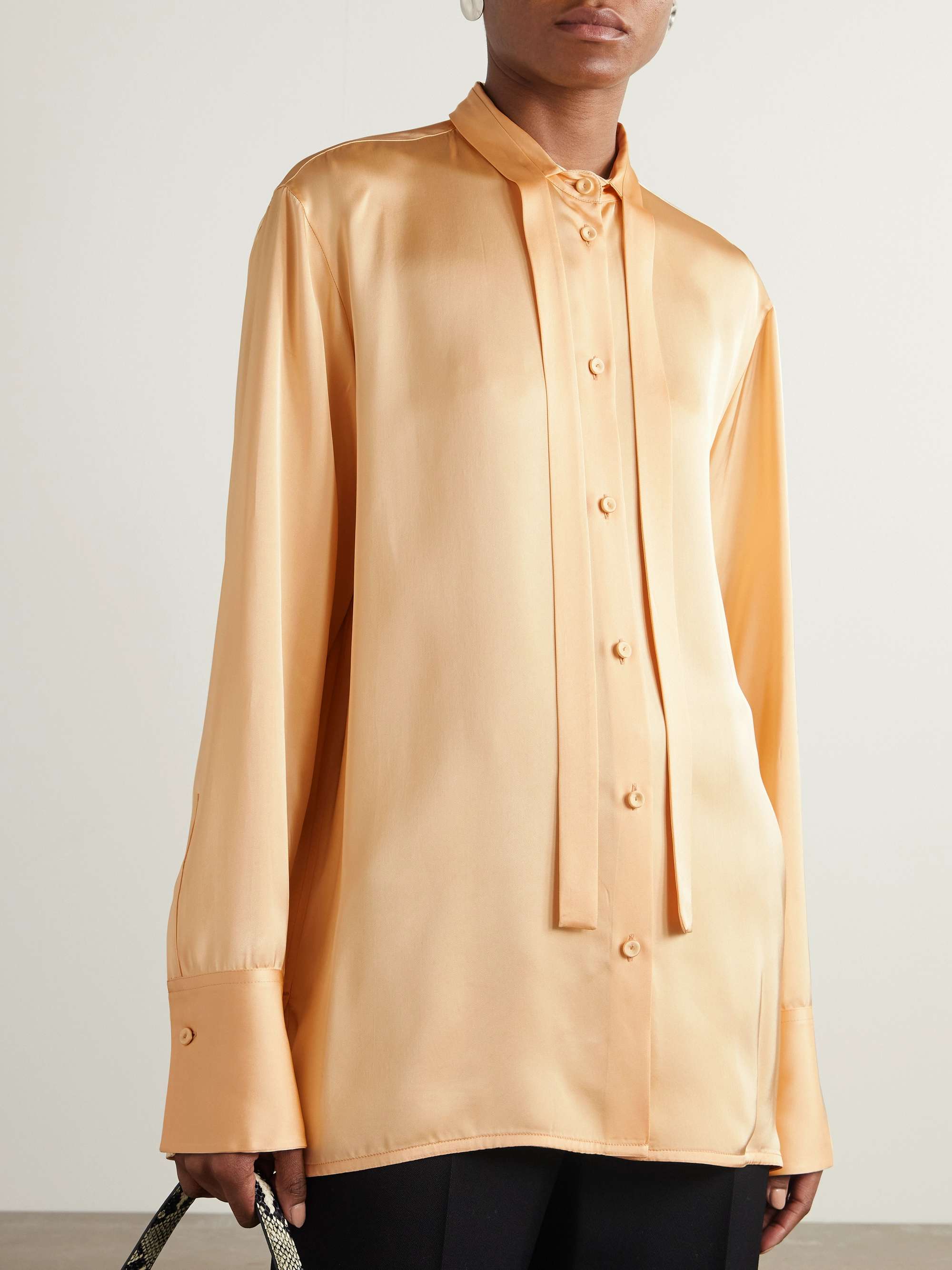 Tie-neck satin shirt view
