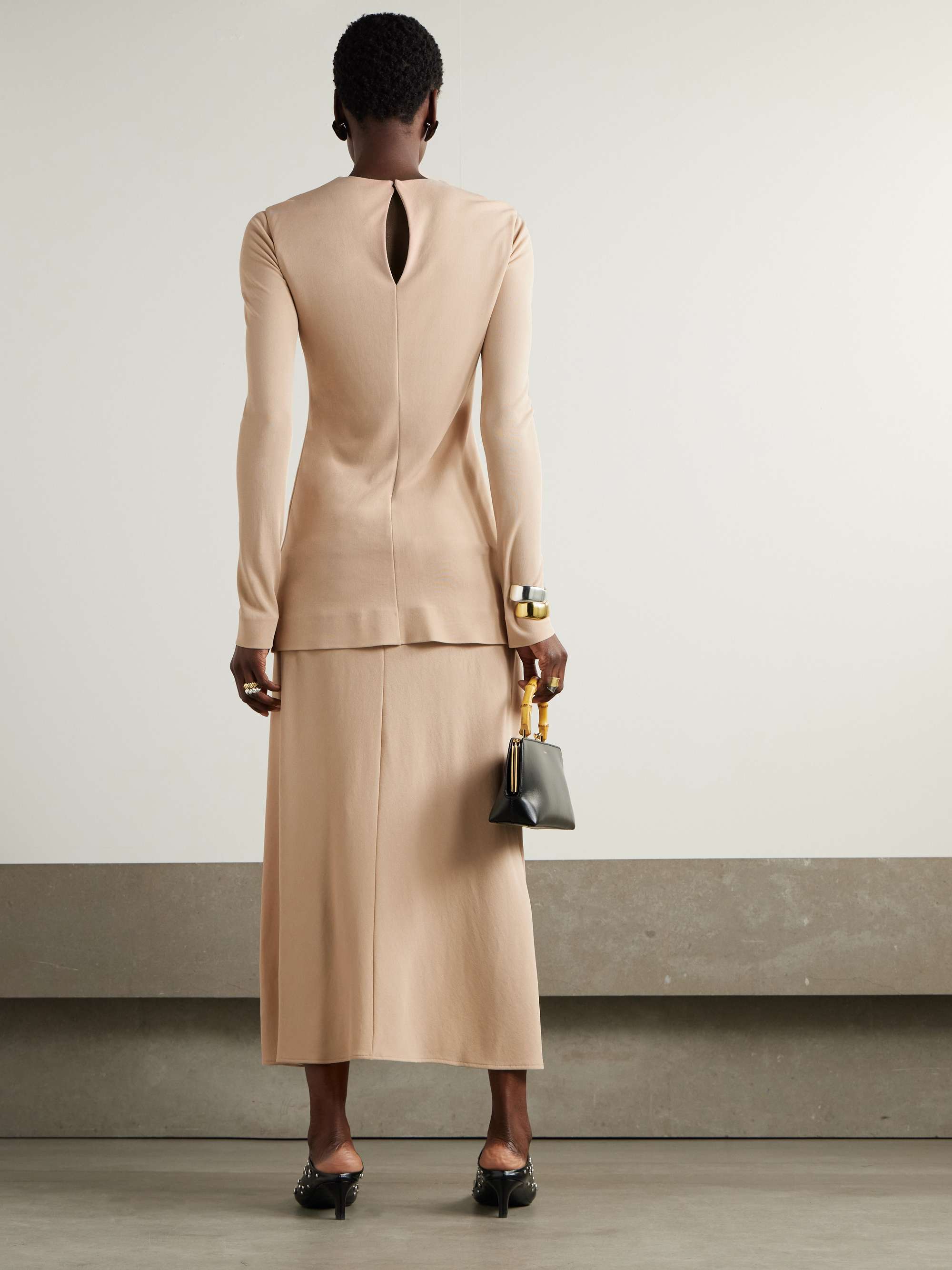 Layered crepe maxi dress view