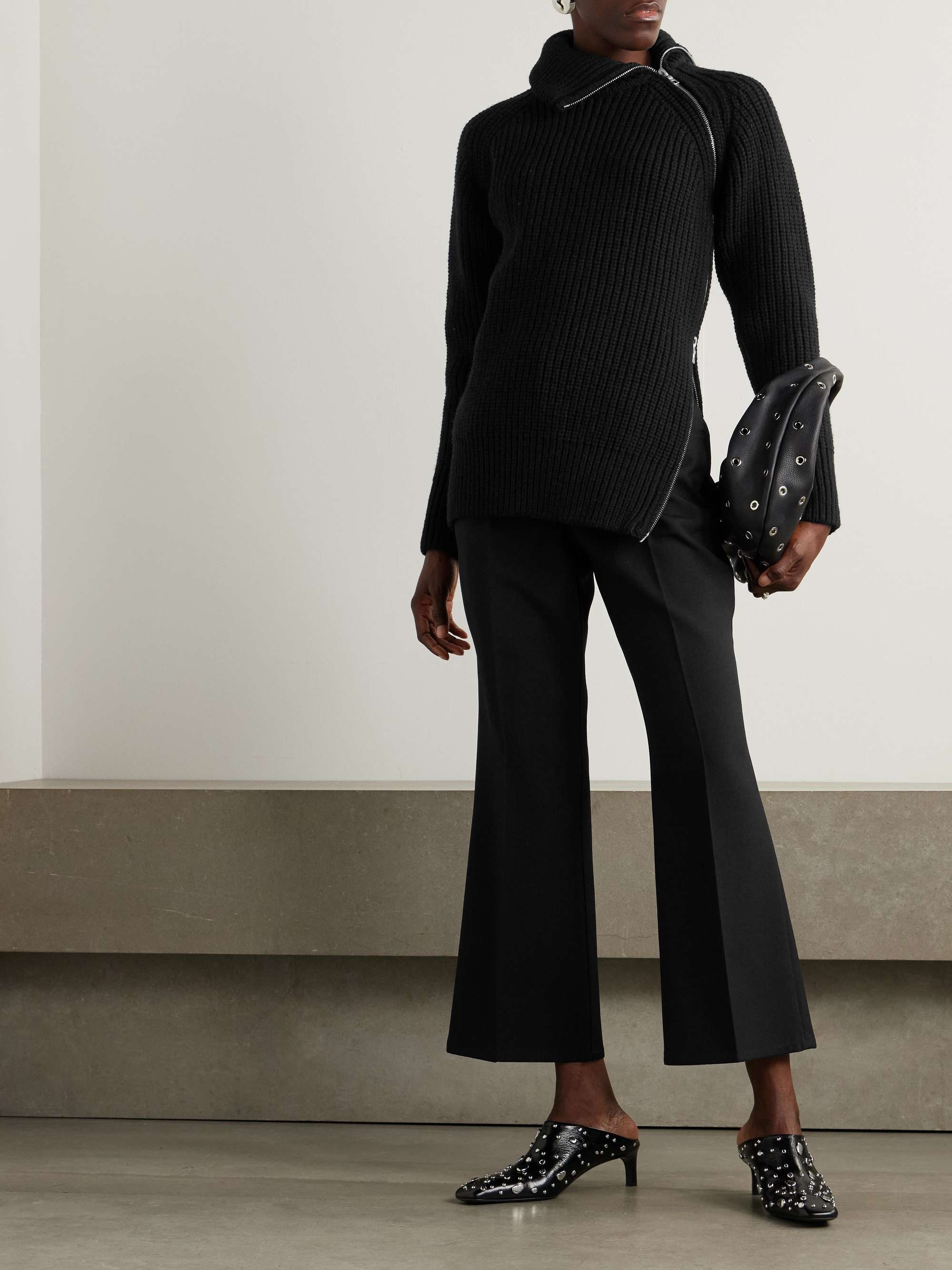 Cropped wool-crepe flared pants view
