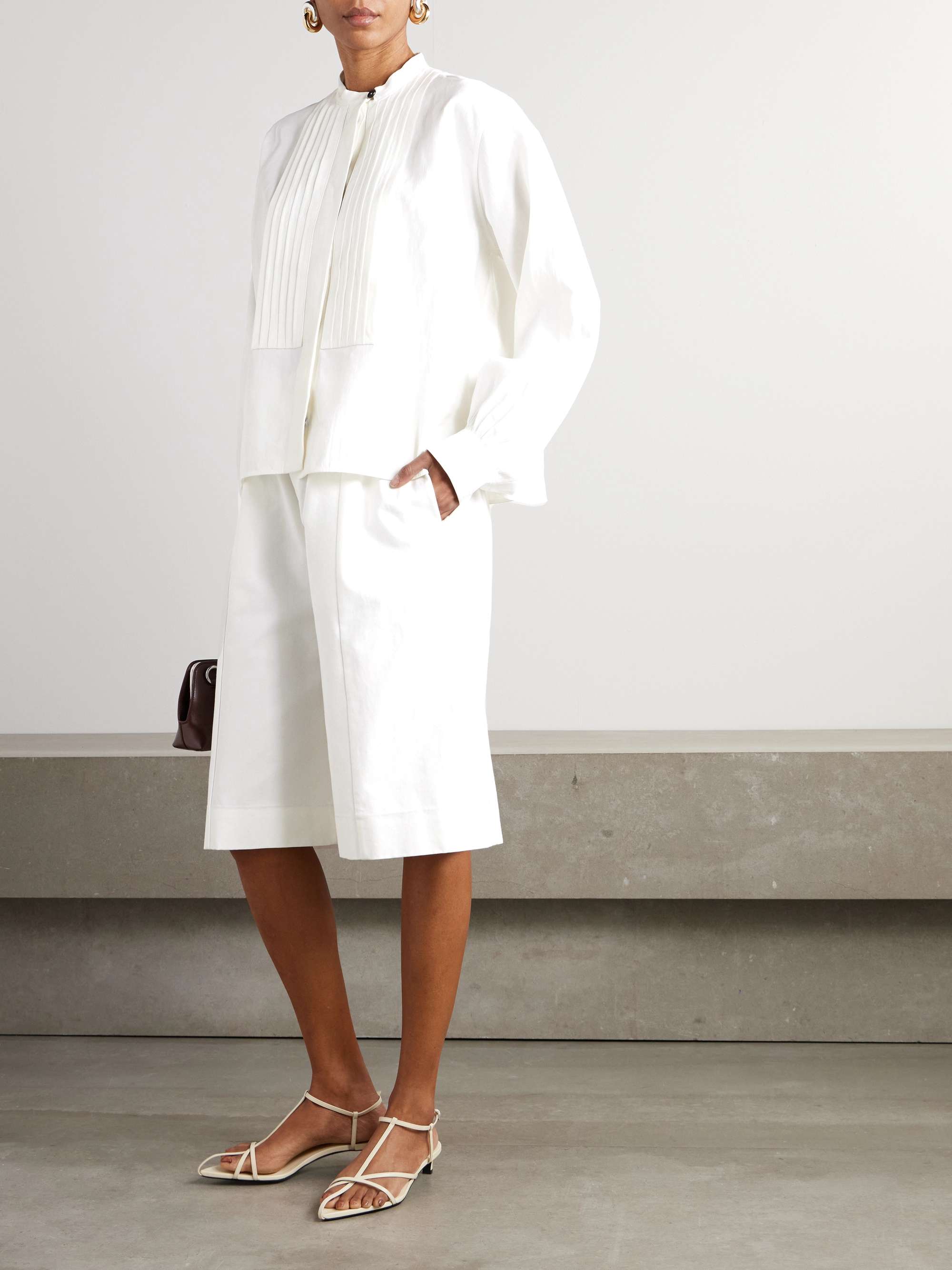 Pintucked linen shirt view