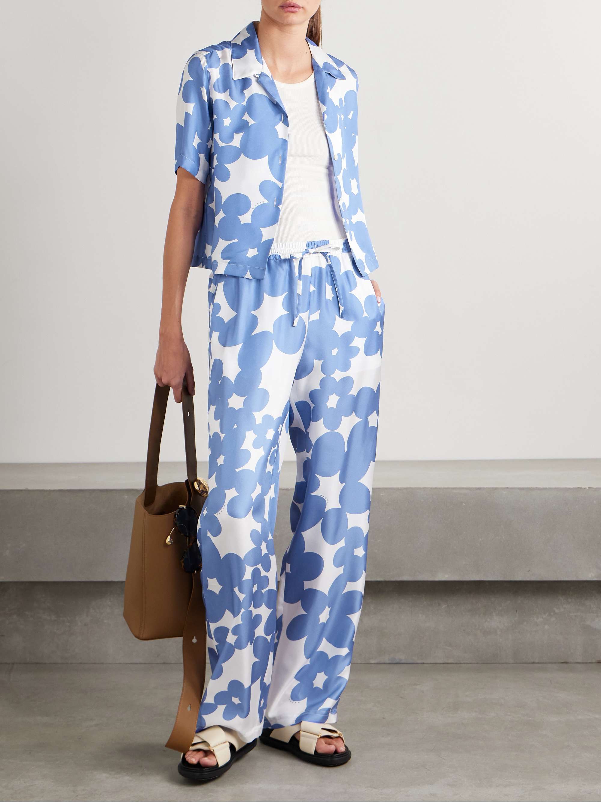 Floral-print silk-satin twill straight-leg pants view