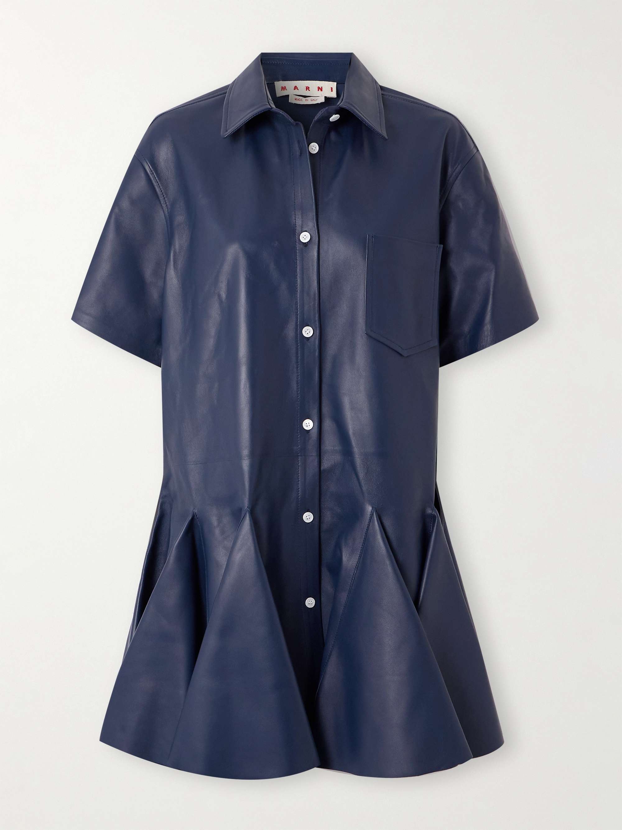 Pleated leather mini shirt dress view