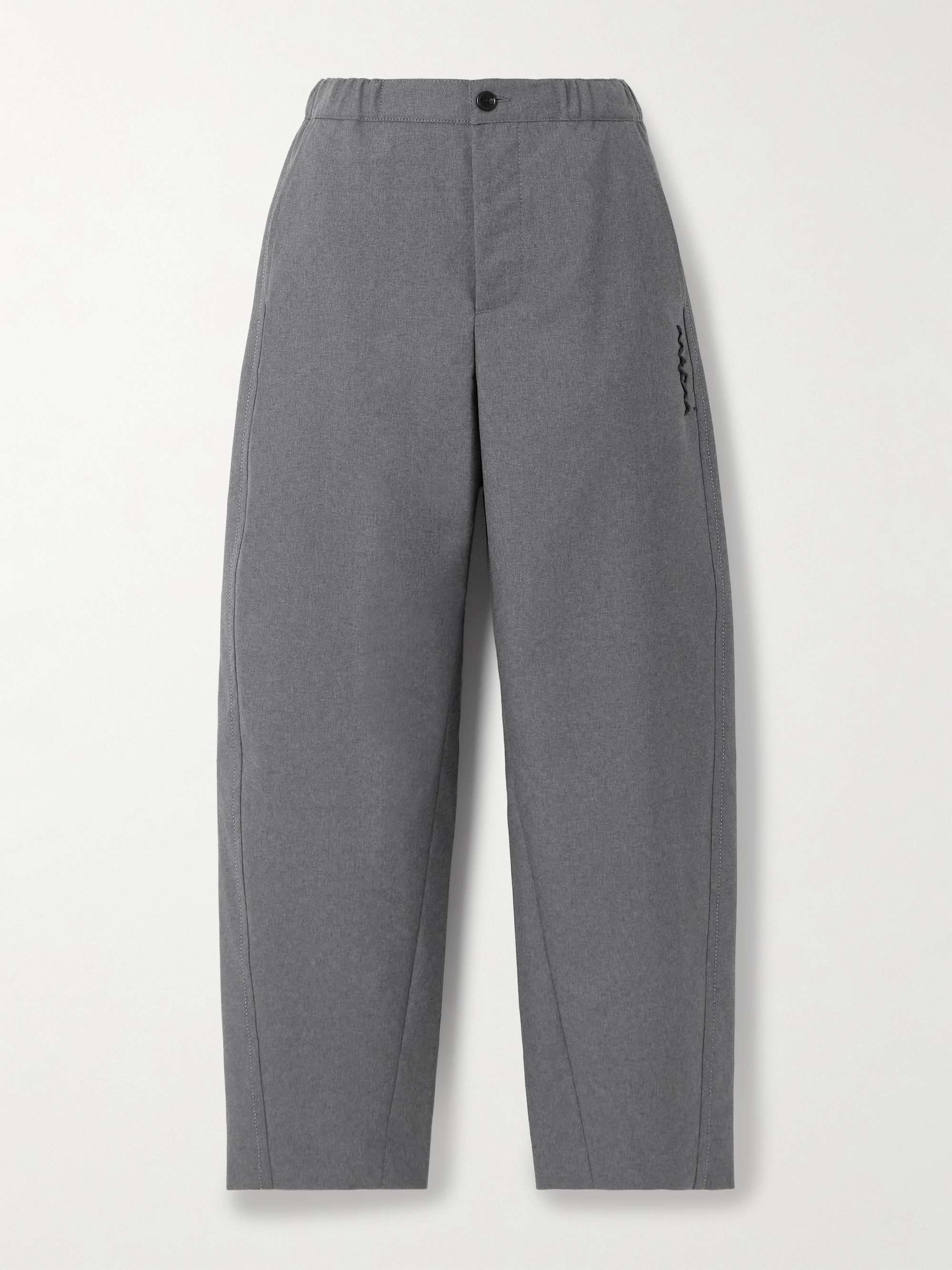 Cropped embroidered wool straight-leg pants view
