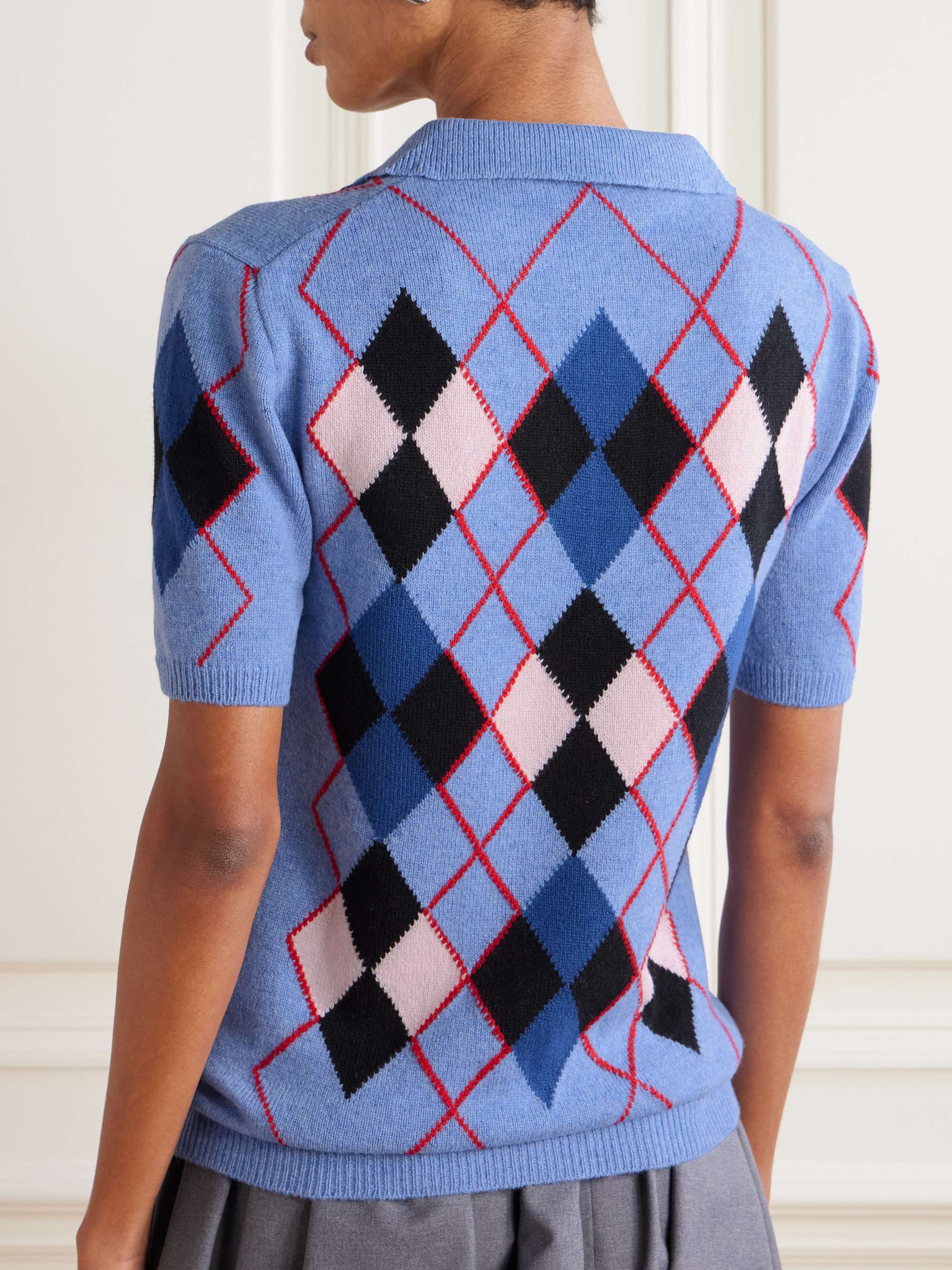 Embroidered argyle wool polo shirt view