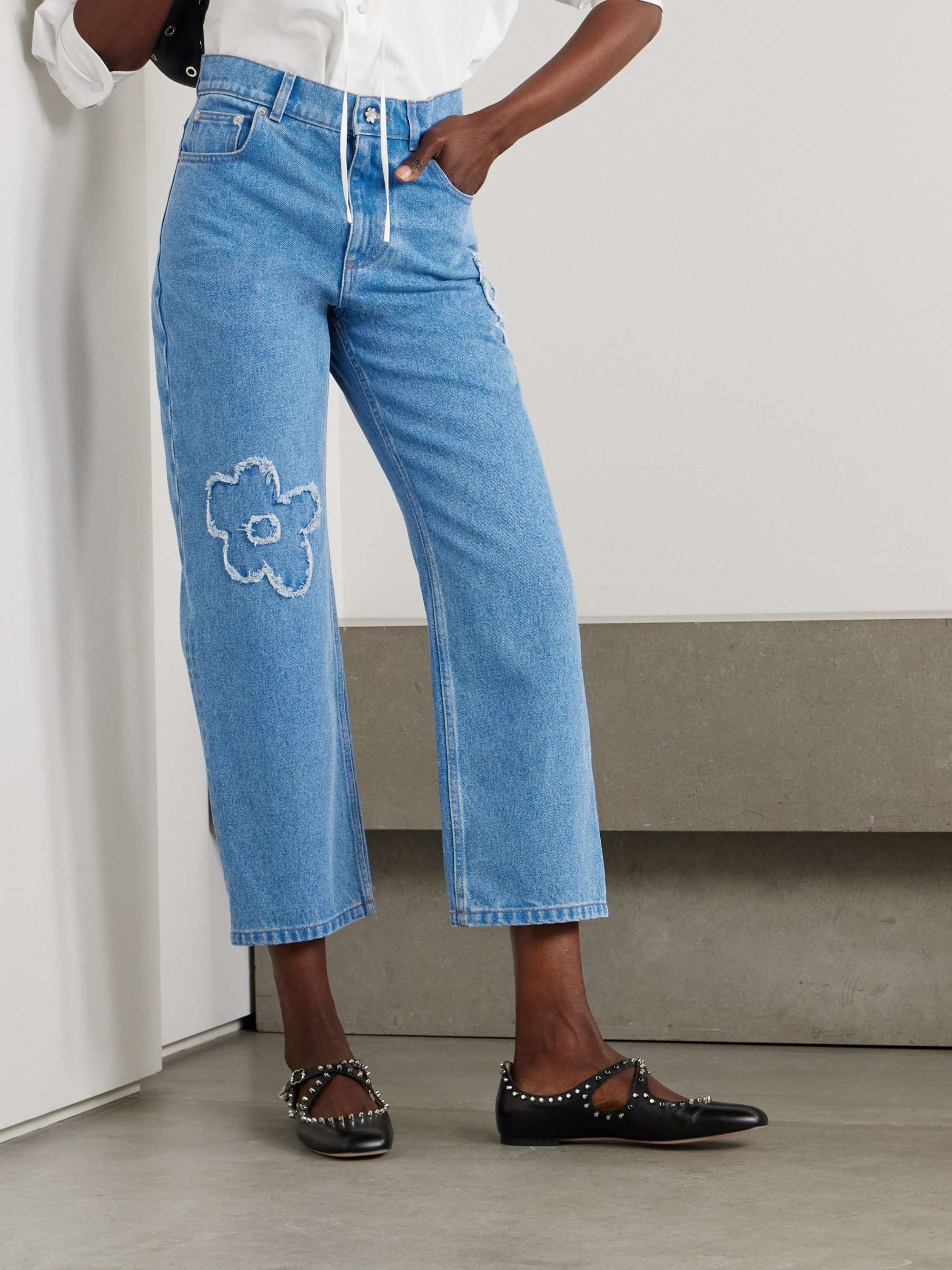 Cropped appliquéd mid-rise straight-leg jeans view