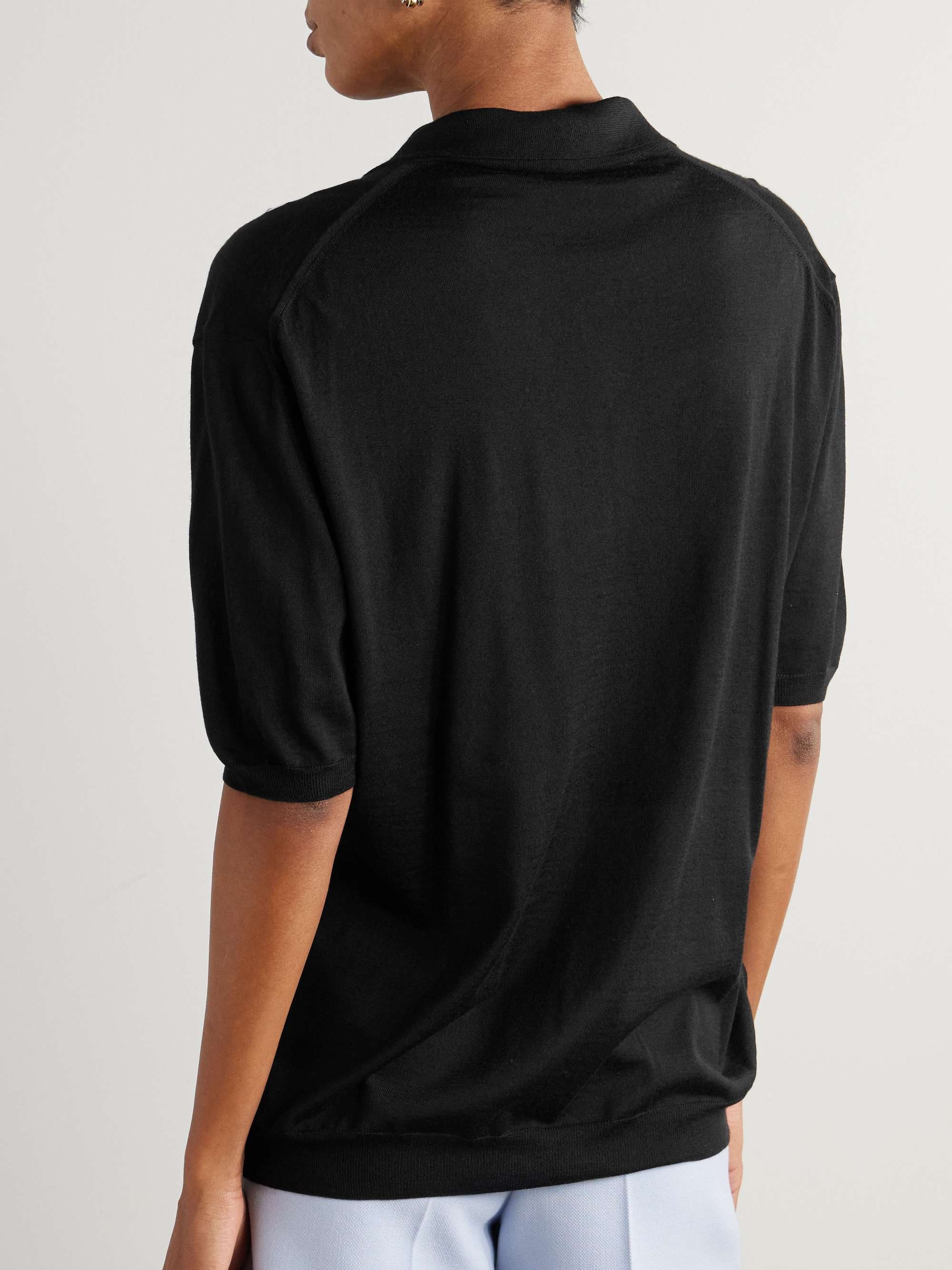Embroidered wool and silk-blend polo view