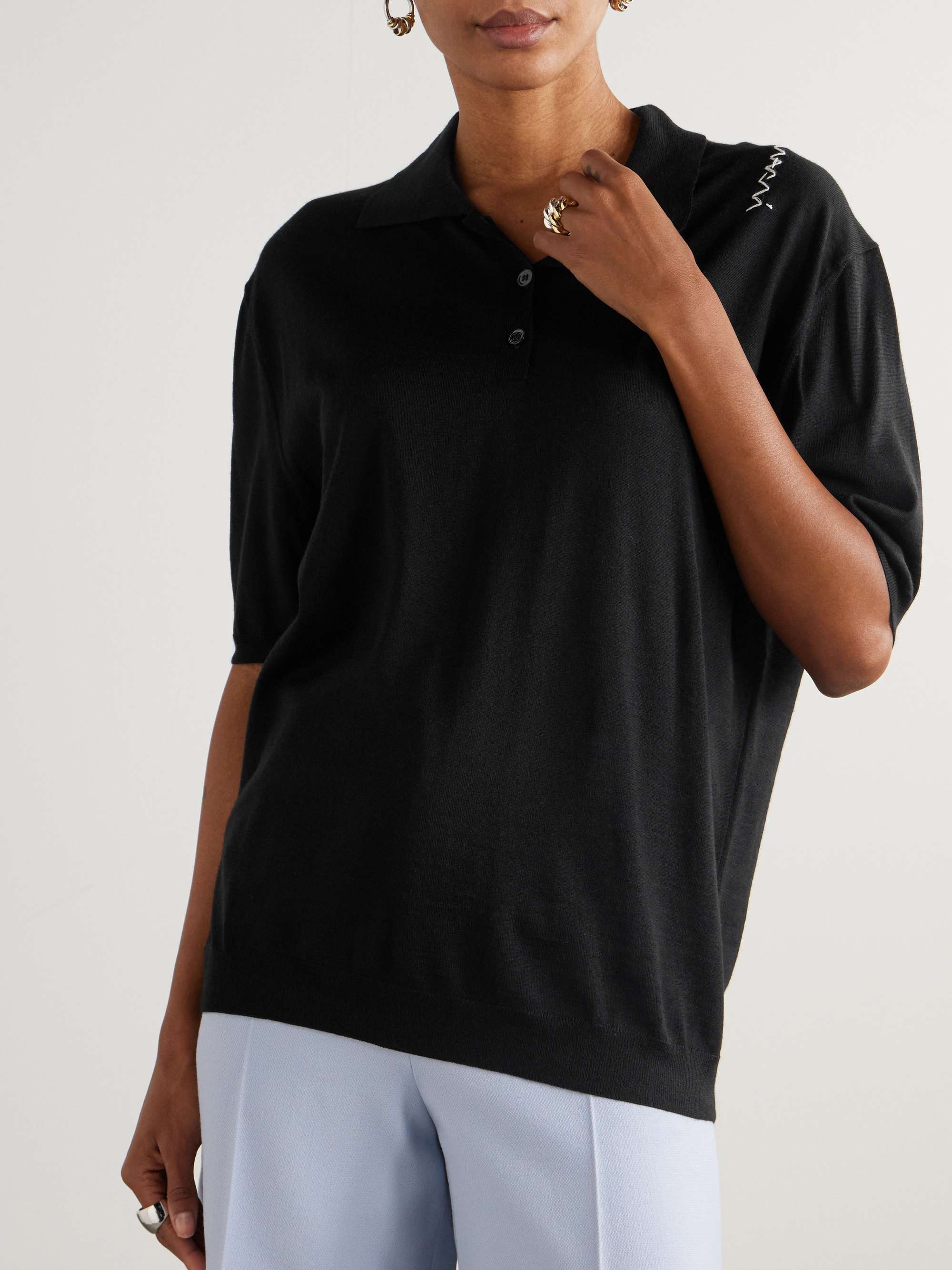 Embroidered wool and silk-blend polo view