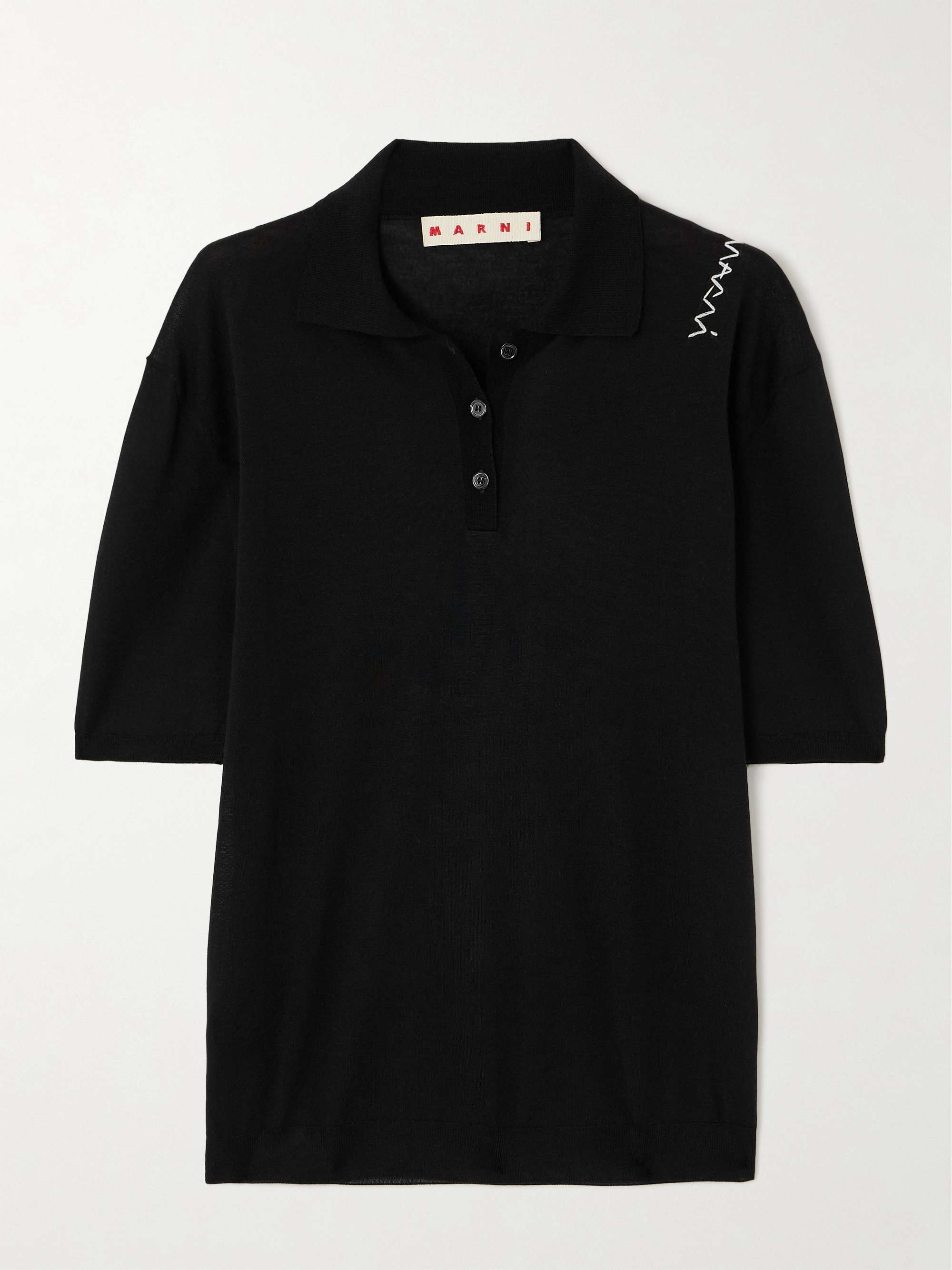 Embroidered wool and silk-blend polo view
