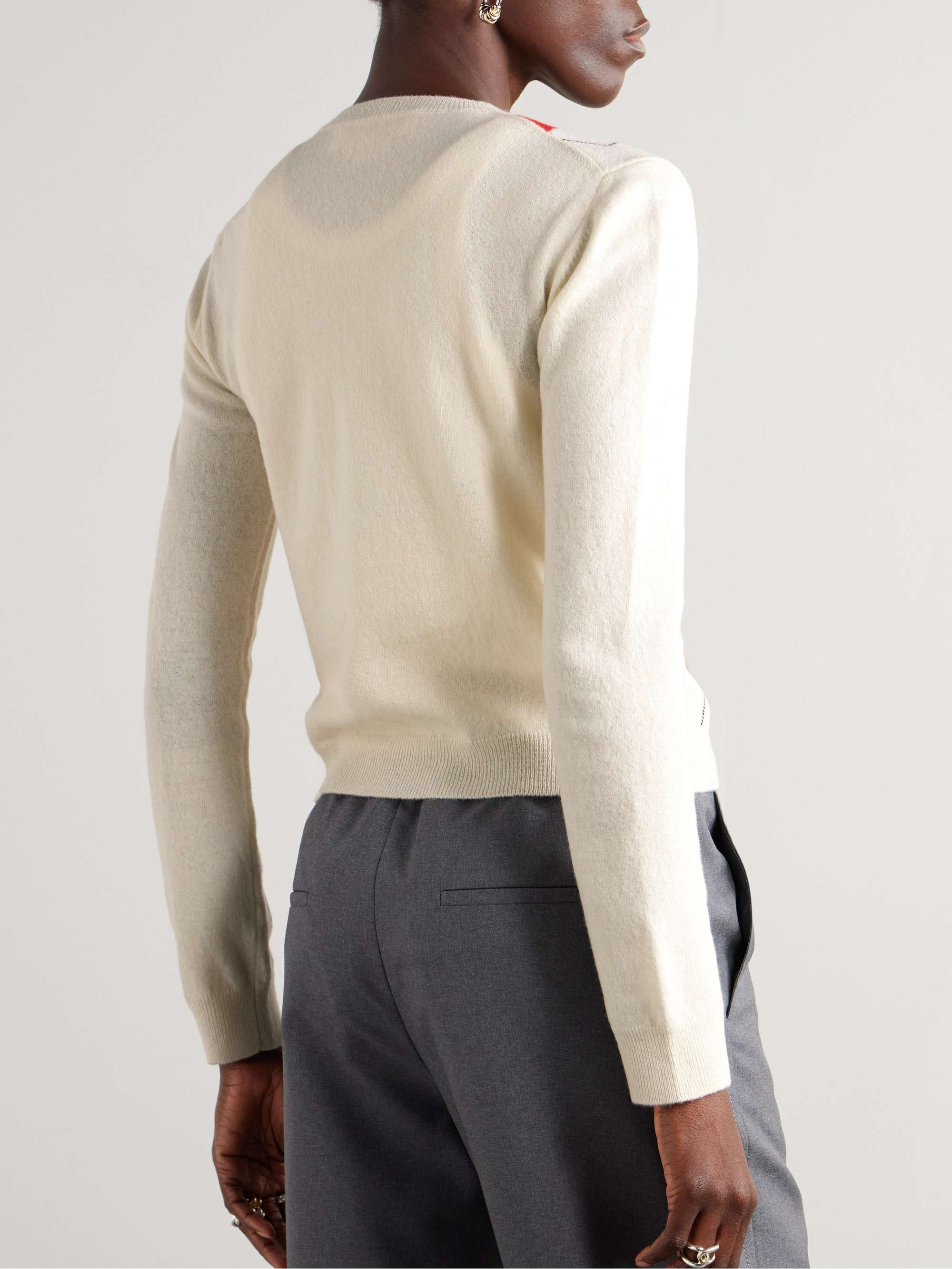 Cropped embroidered argyle wool cardigan view