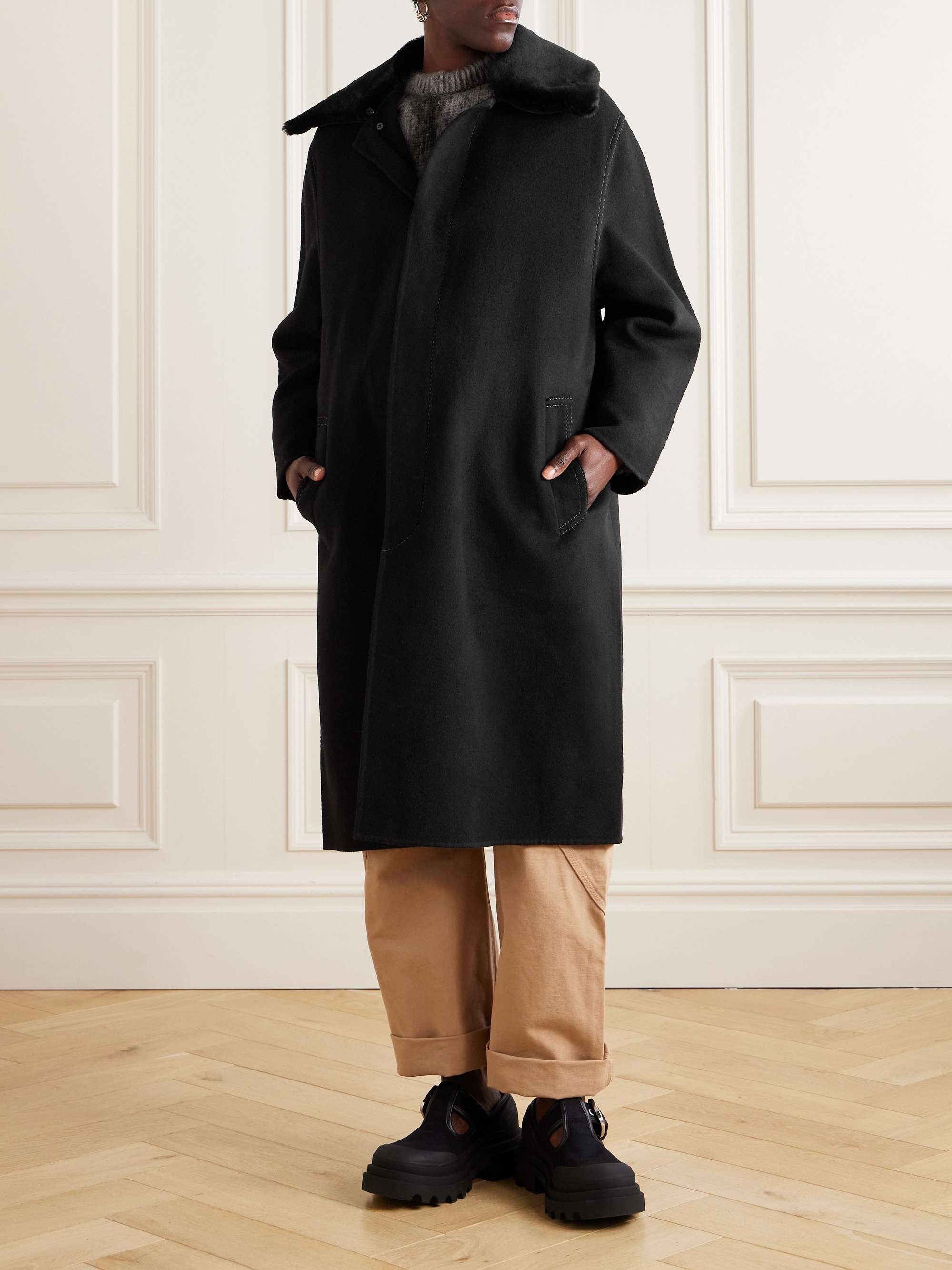 Shearling-trimmed wool and cashmere-blend coat view