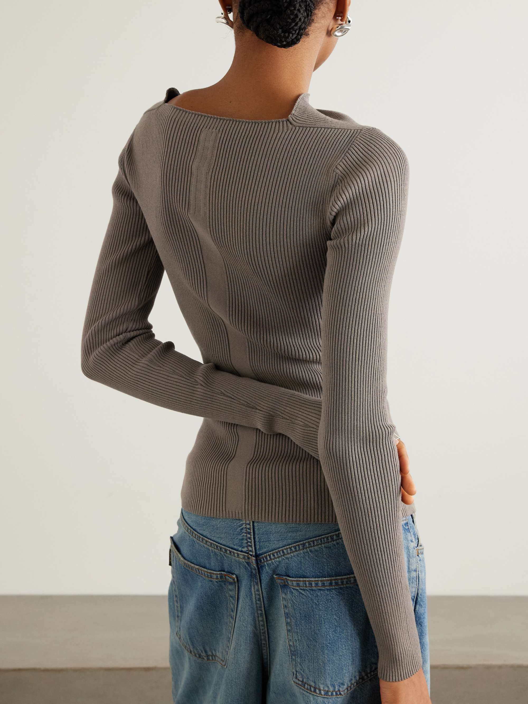 Draped ribbed-knit top view