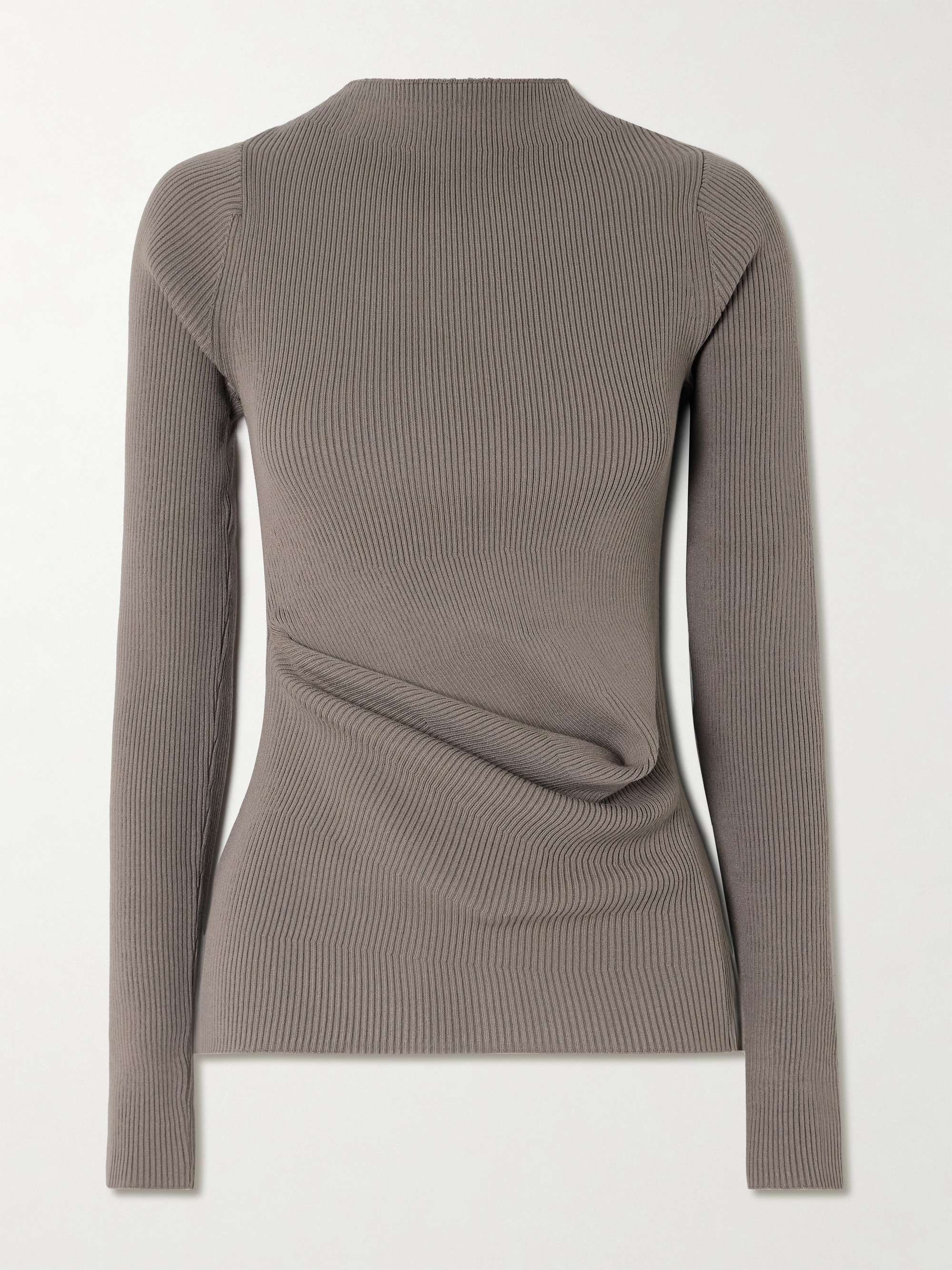 Draped ribbed-knit top view
