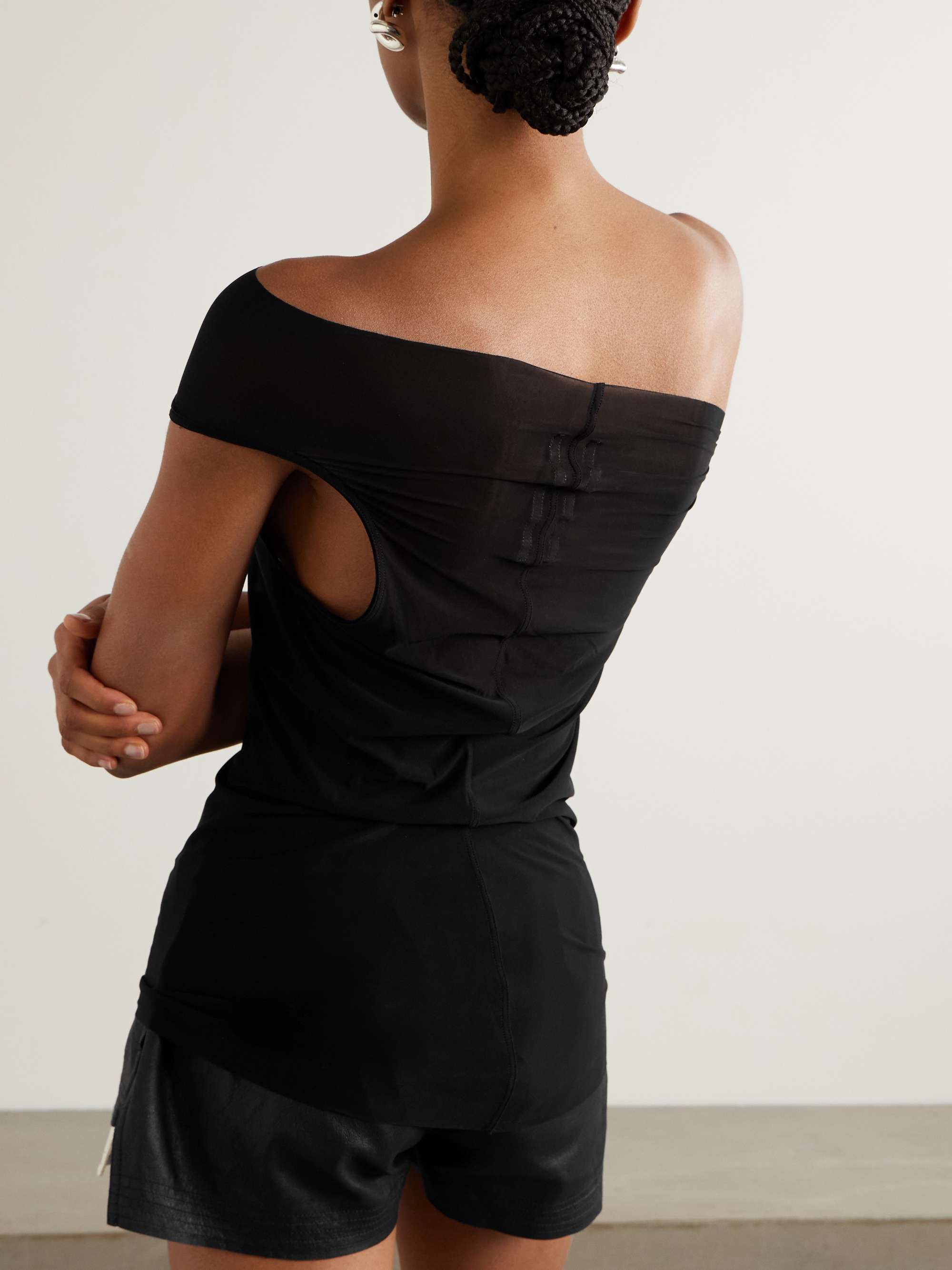 Athena gathered one-shoulder voile top view