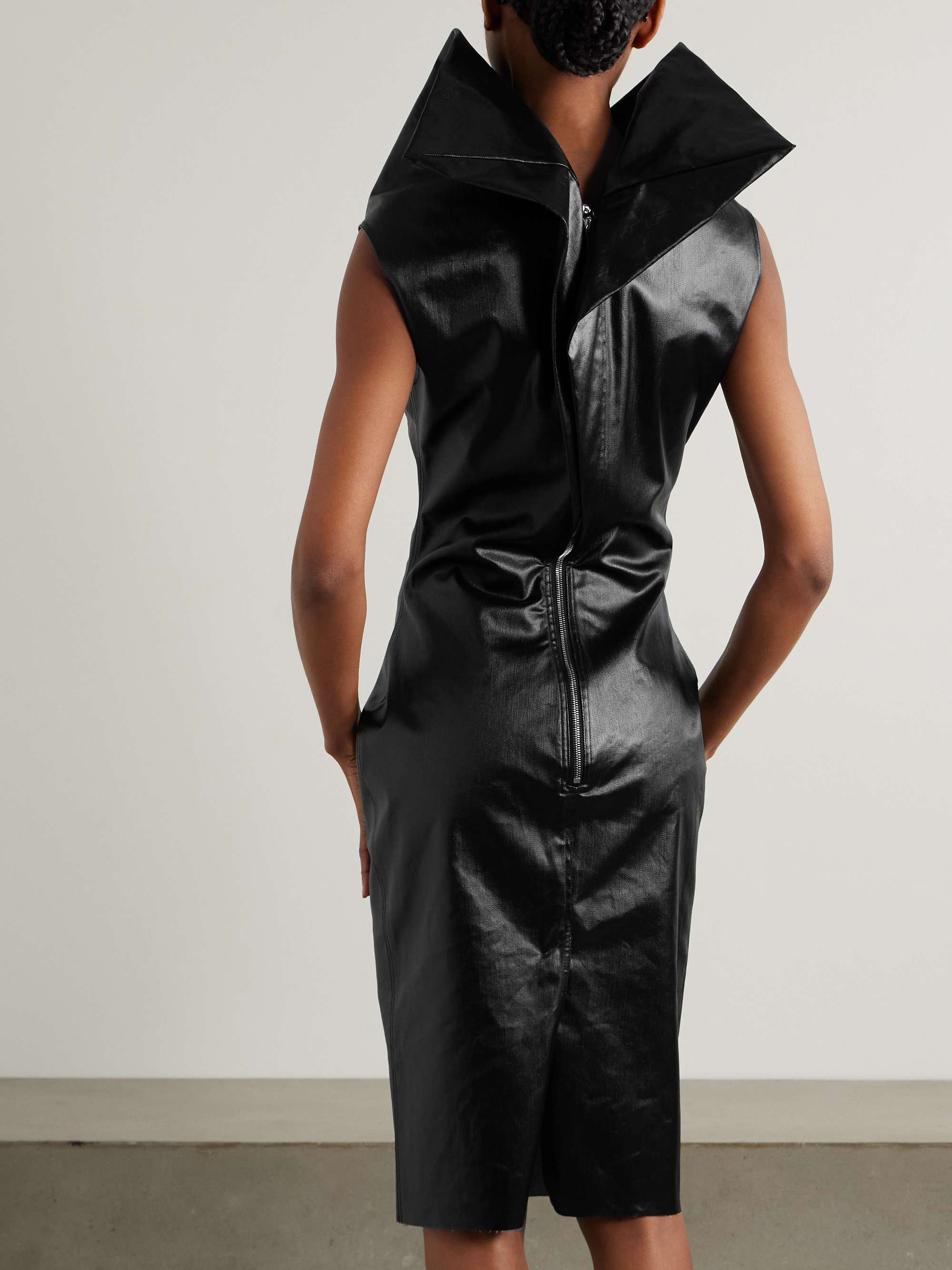 Draped coated-denim midi dress view