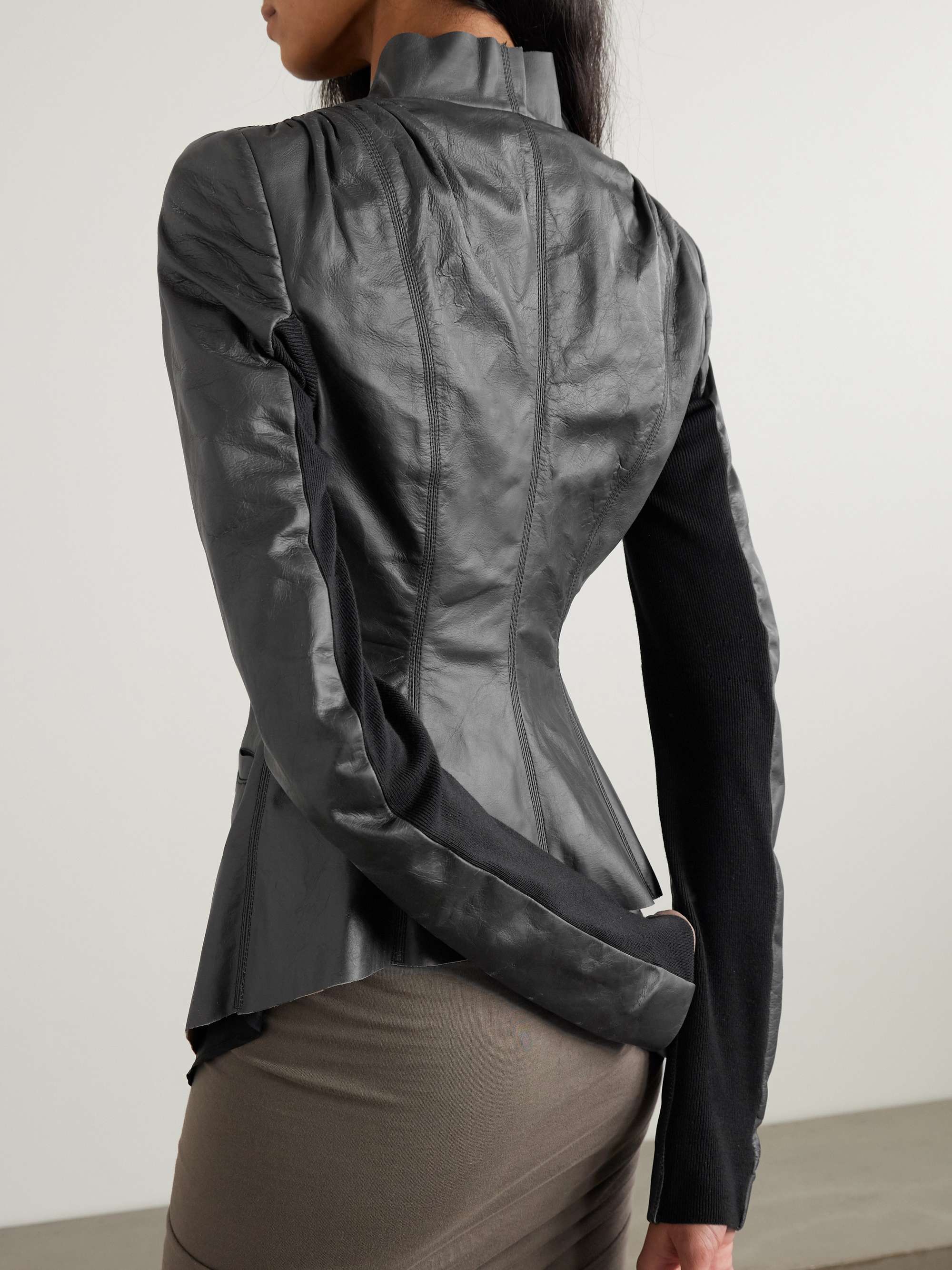 Hollywood grosgrain-trimmed leather wrap jacket view