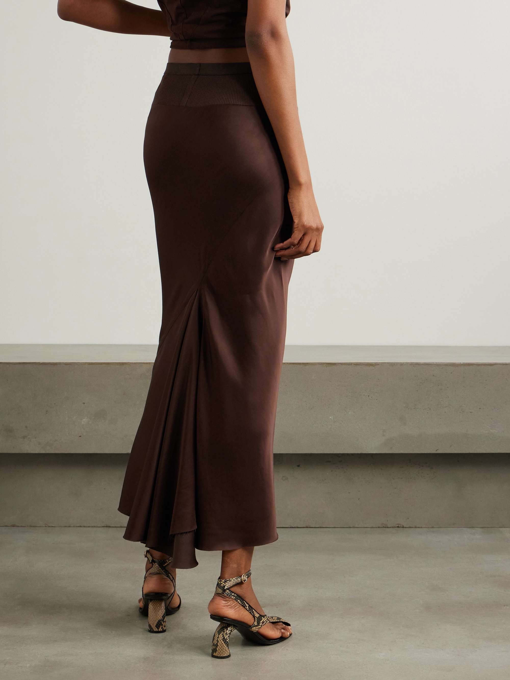 Ribbed cotton-blend trimmed charmeuse maxi skirt view