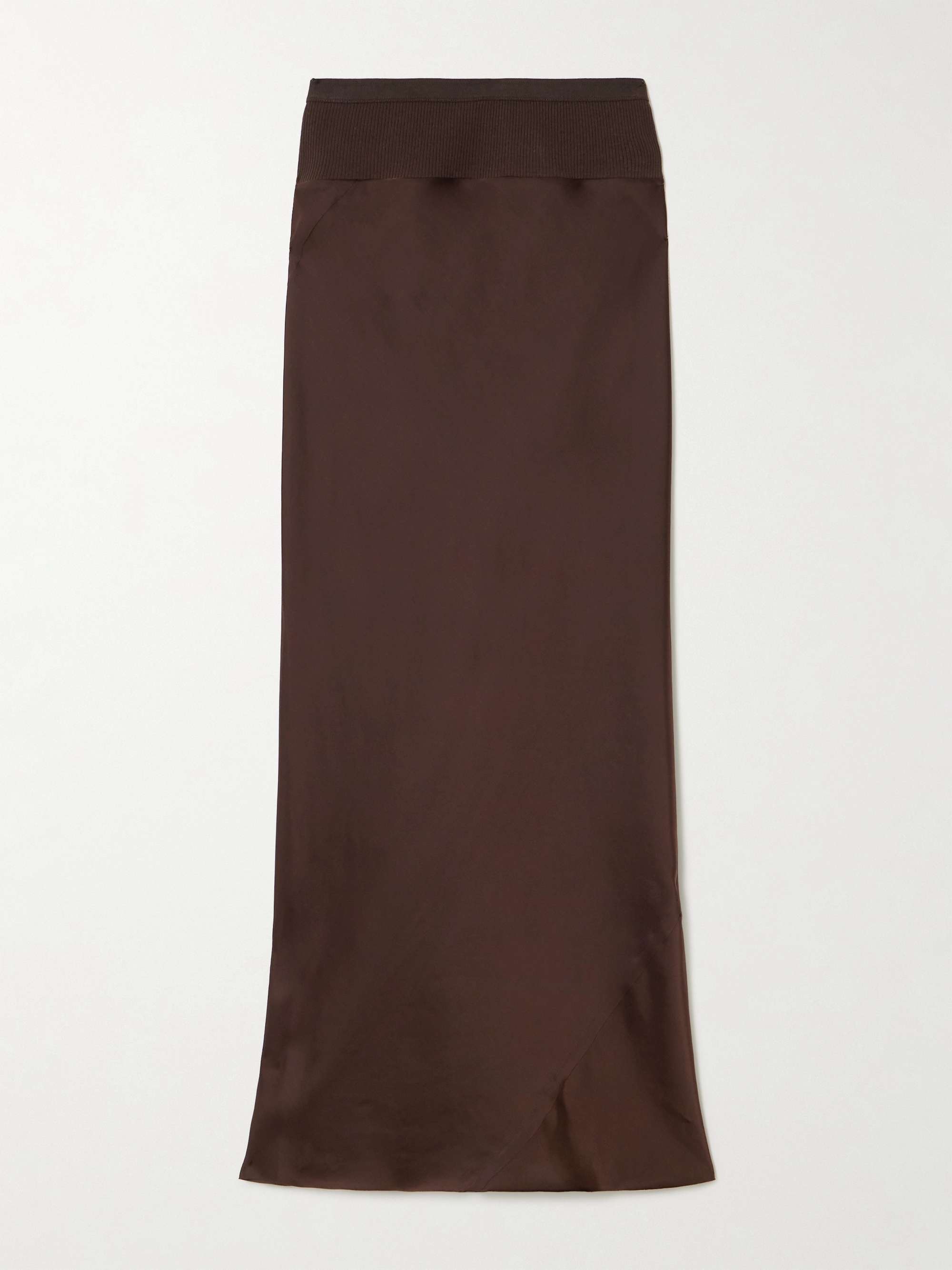 Ribbed cotton-blend trimmed charmeuse maxi skirt view