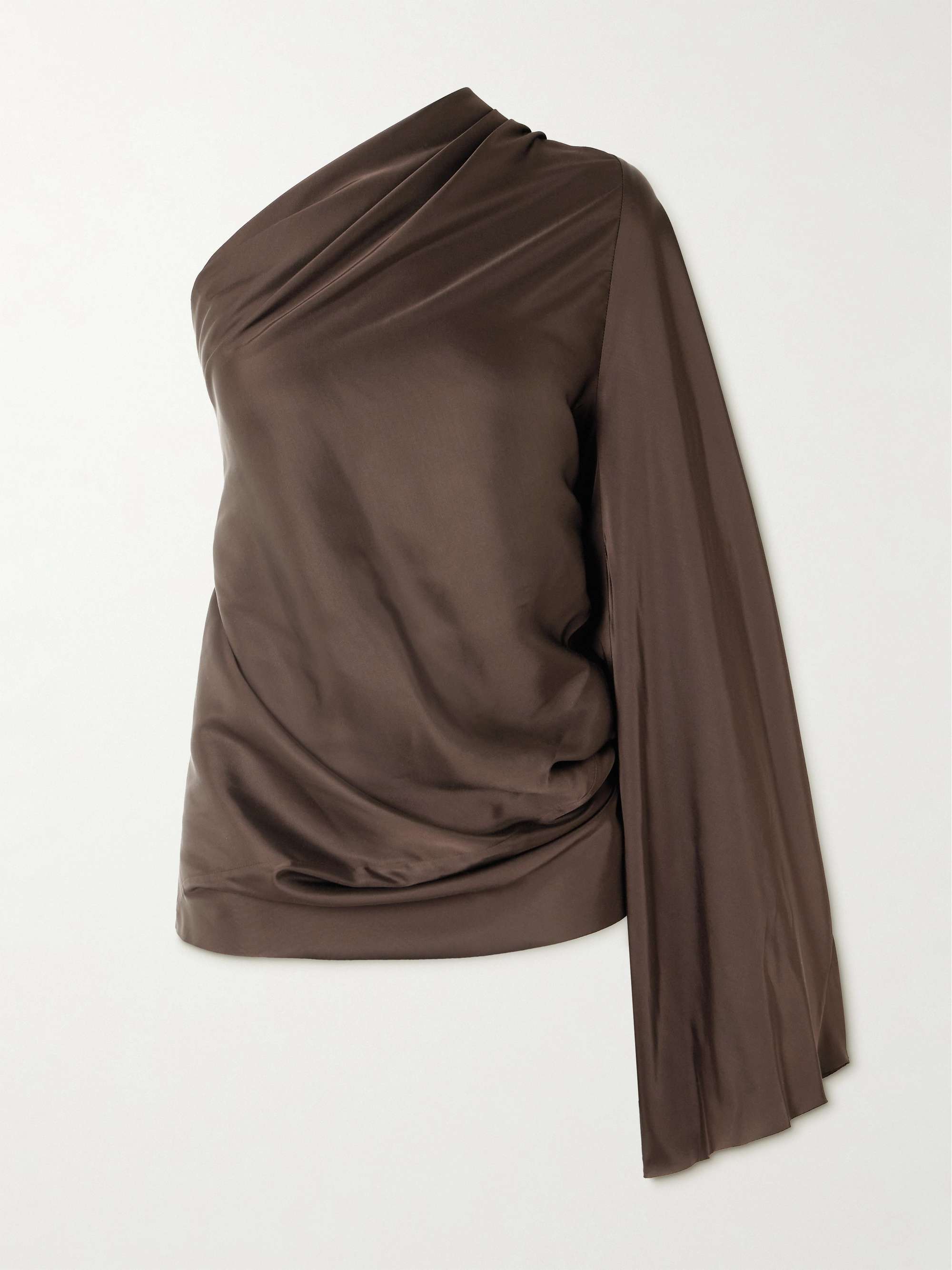 One-shoulder draped satin blouse view