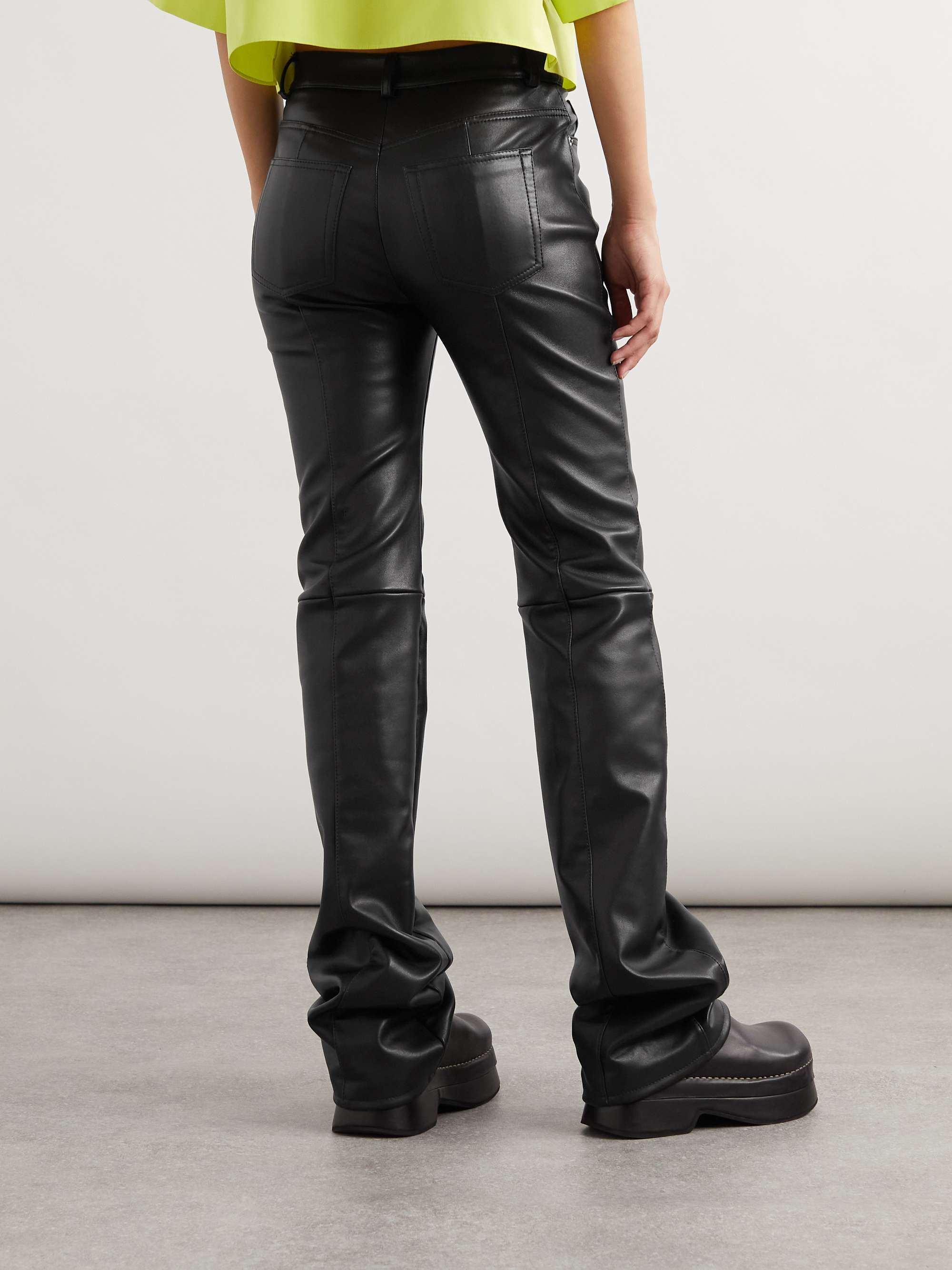 Paneled leather flared pants view