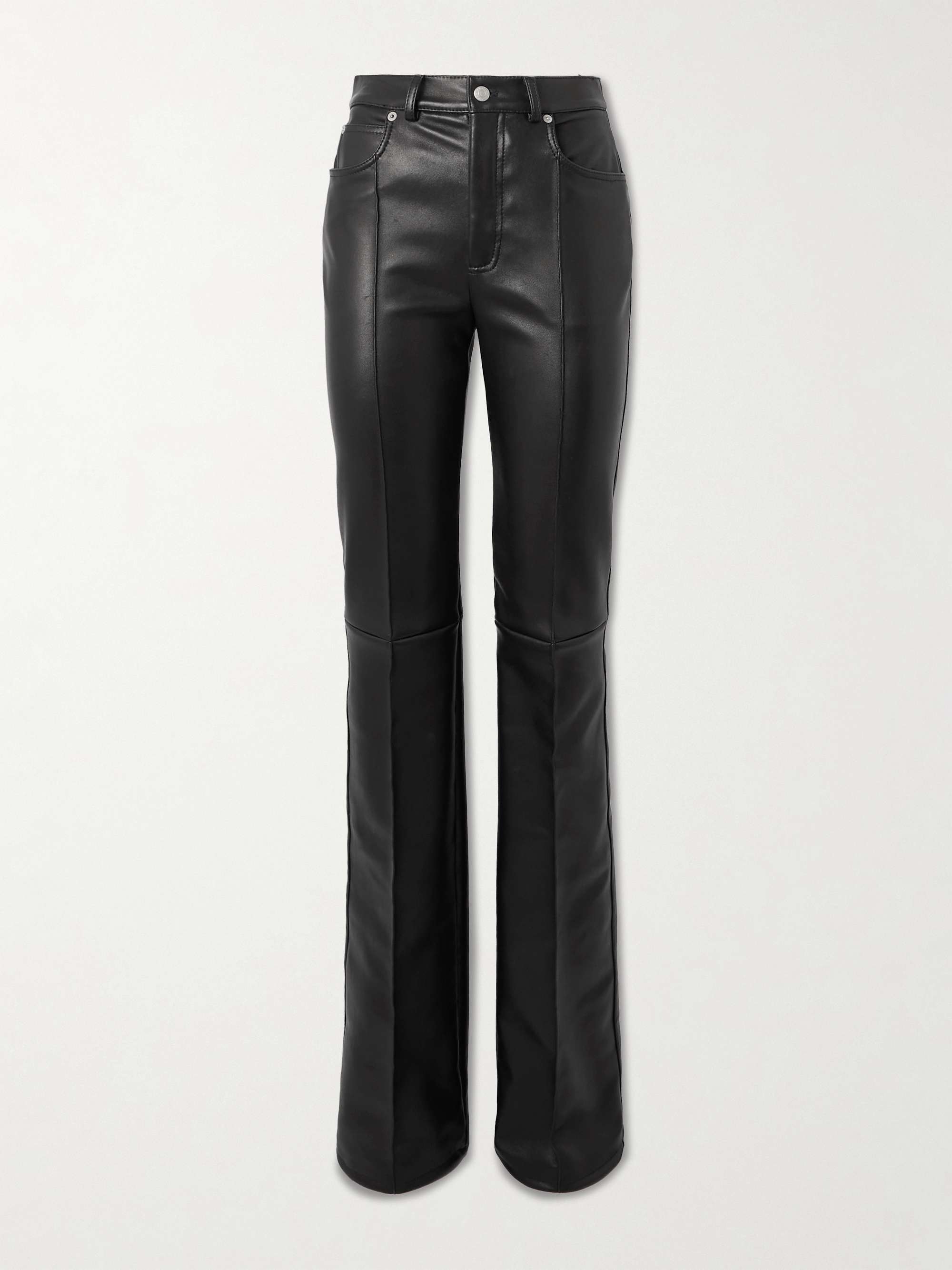 Paneled leather flared pants view