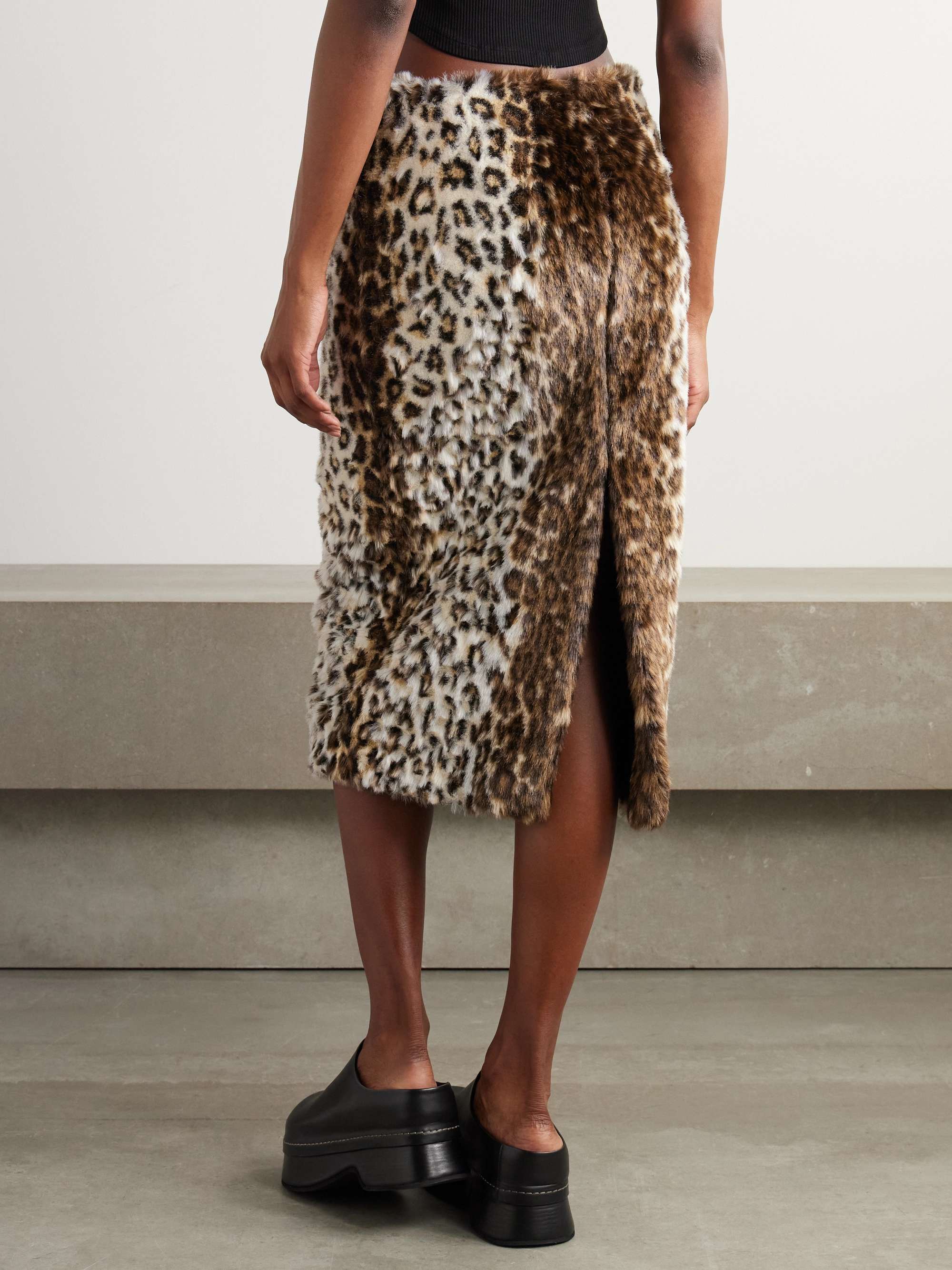 Leopard-print faux fur midi skirt view