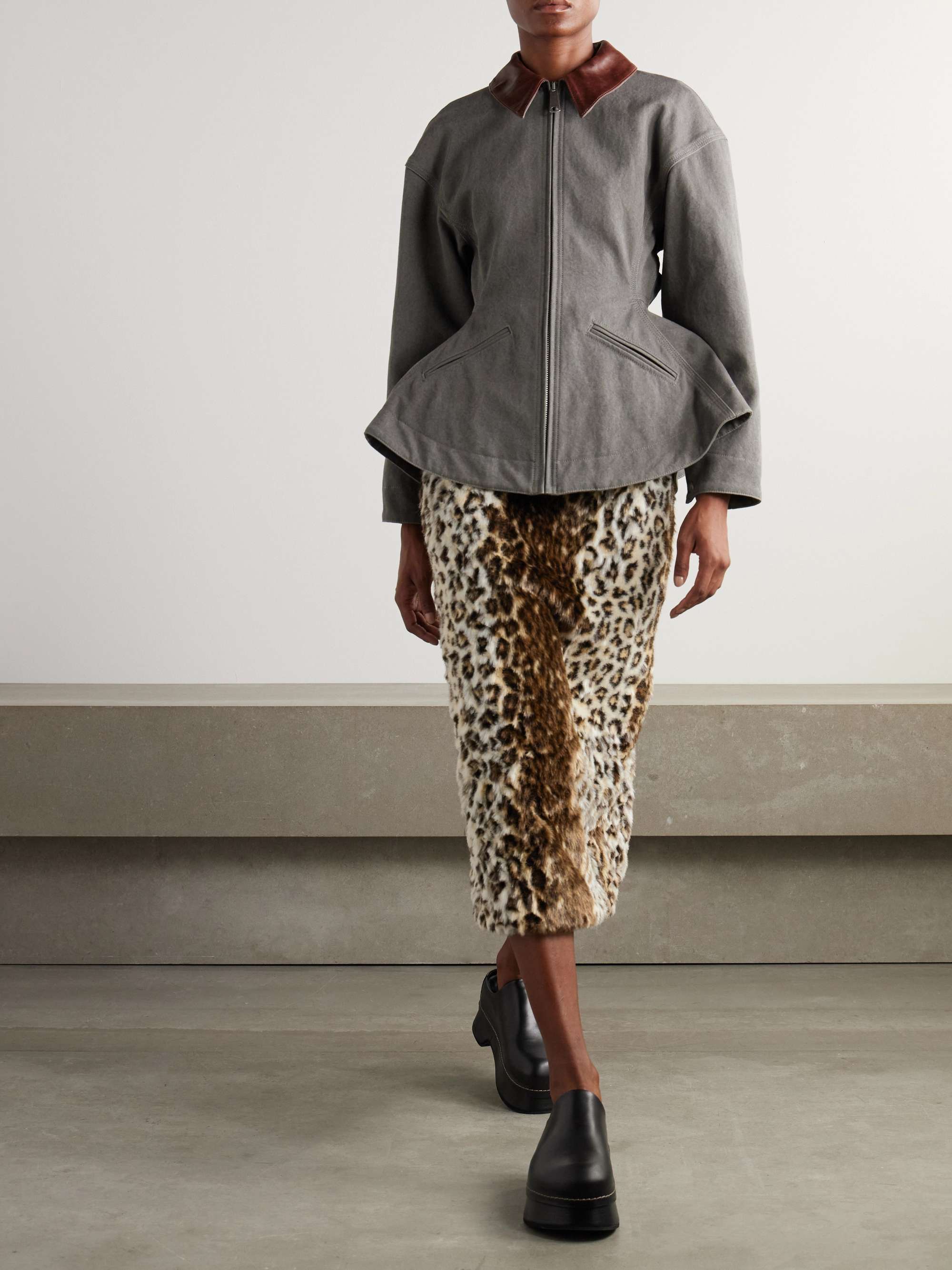 Leopard-print faux fur midi skirt view