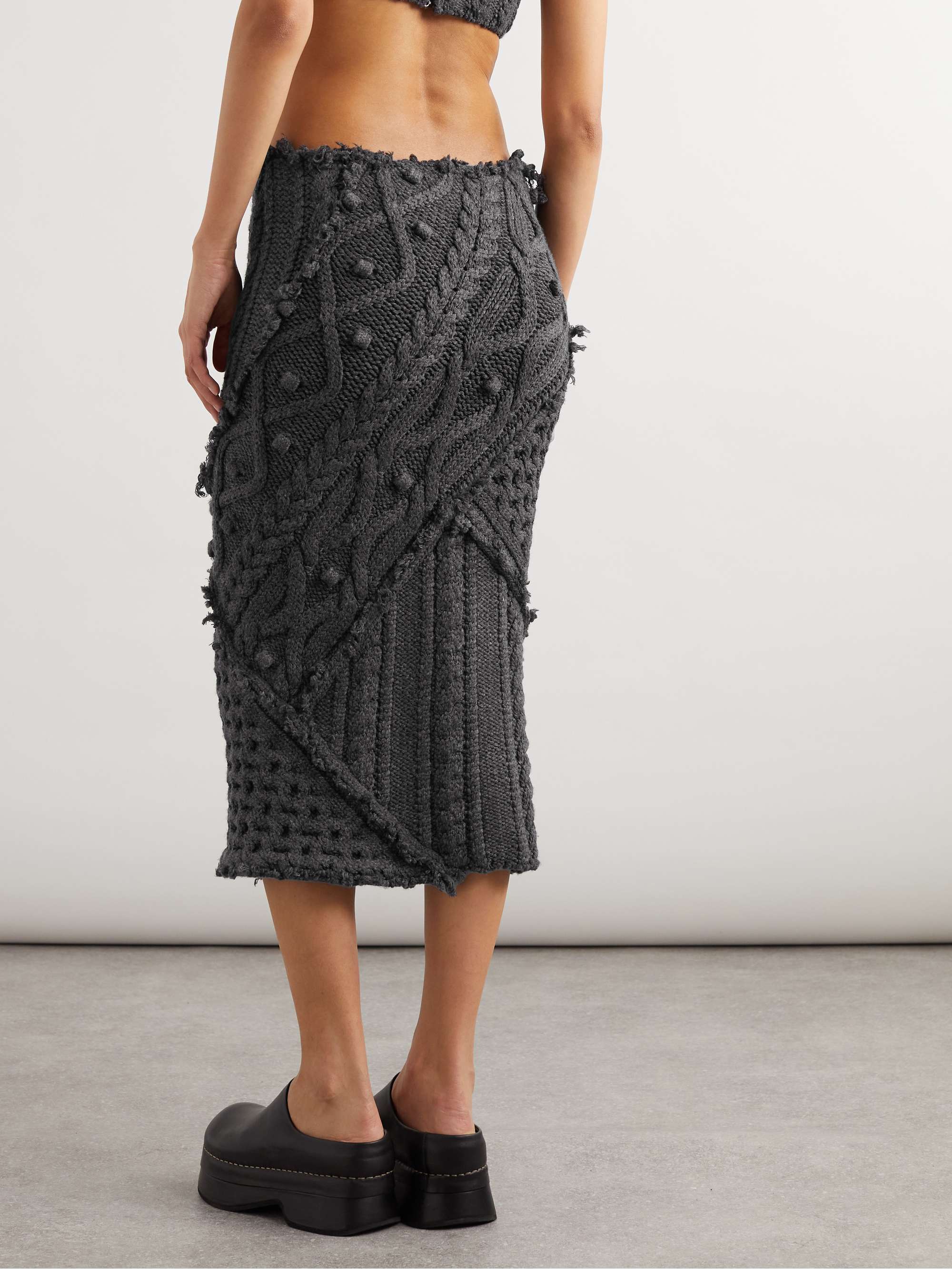 Frayed cable-knit wool-blend midi skirt view
