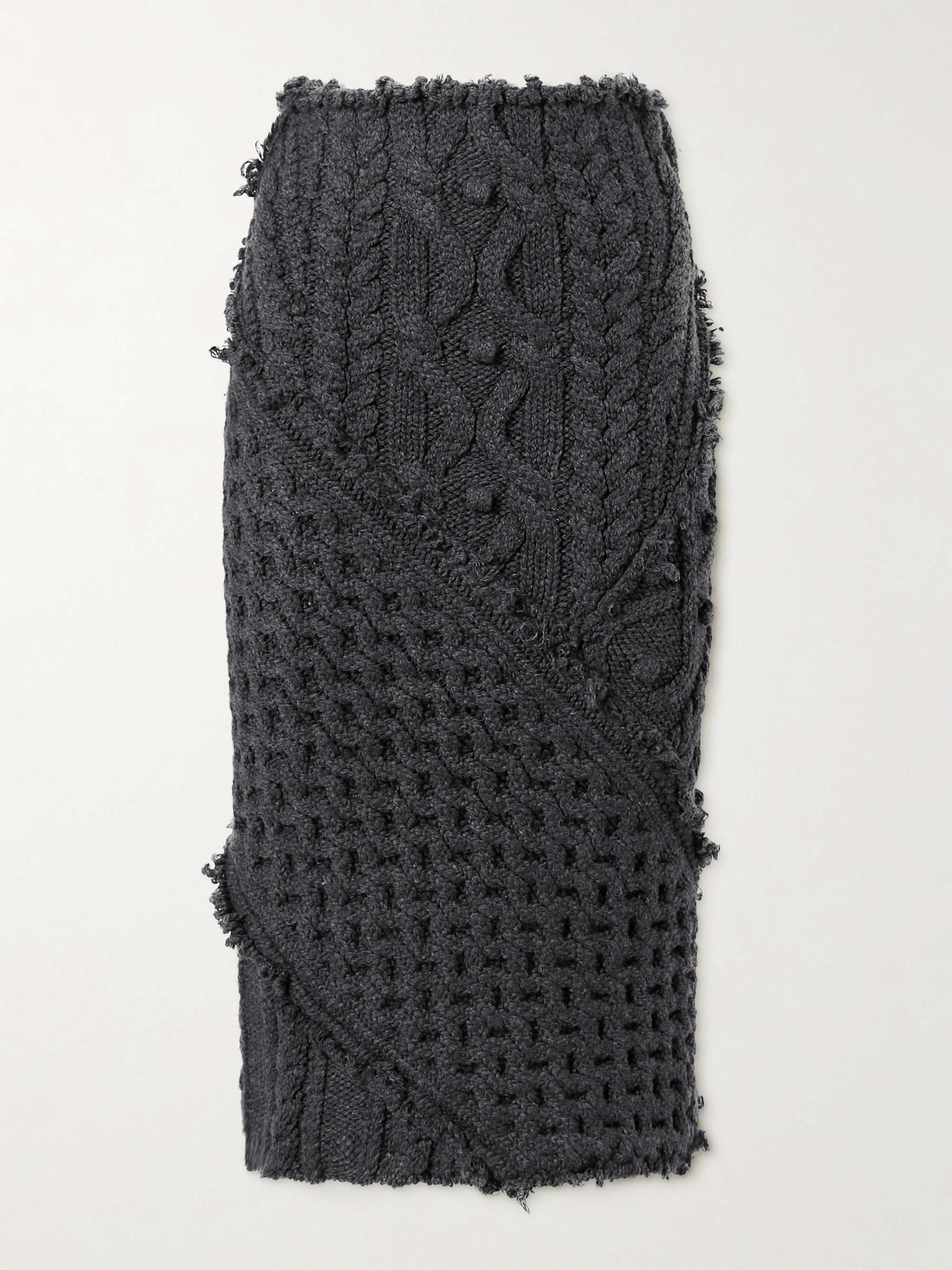 Frayed cable-knit wool-blend midi skirt view