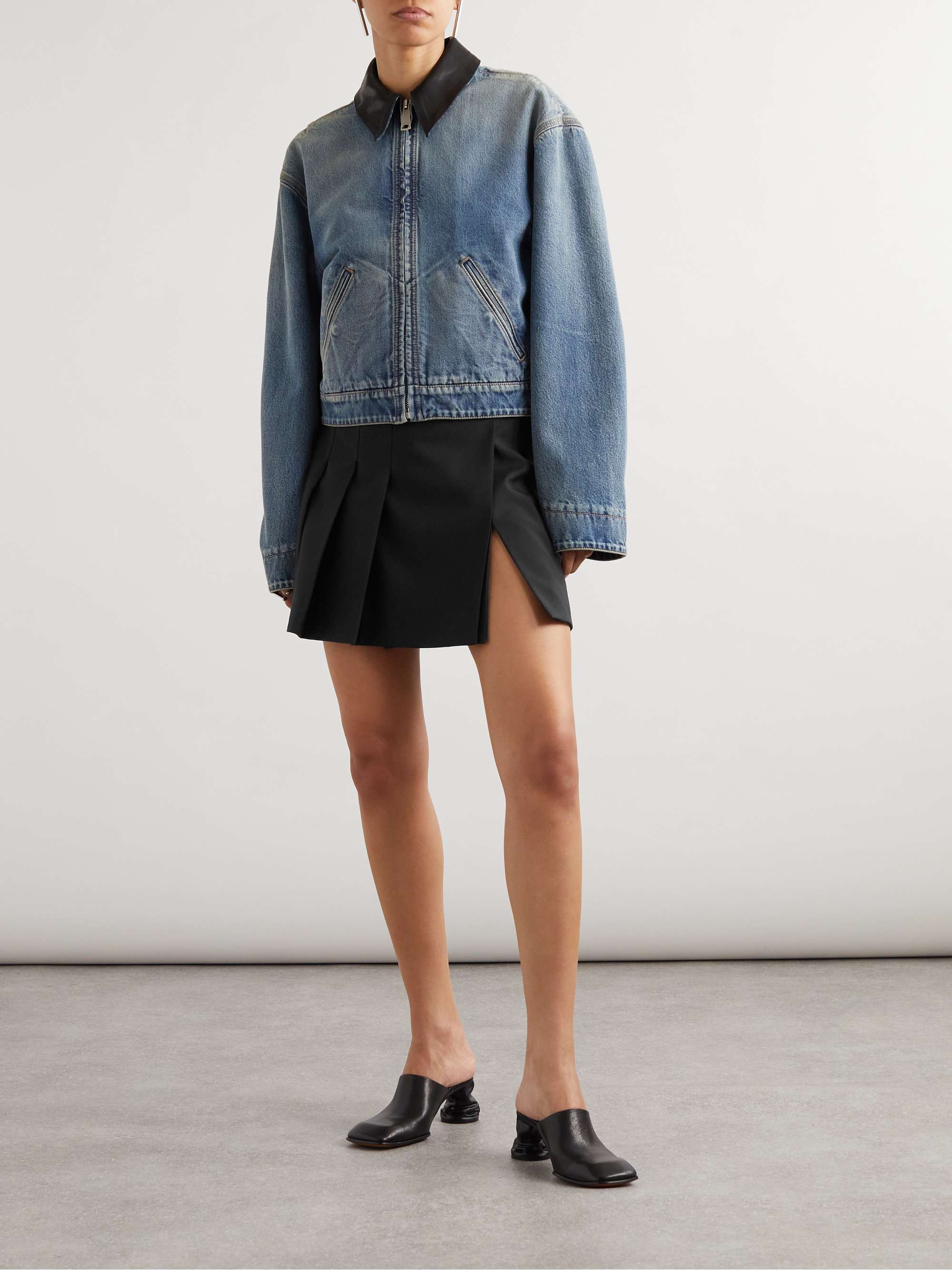Pleated wool-crepe mini wrap skirt view